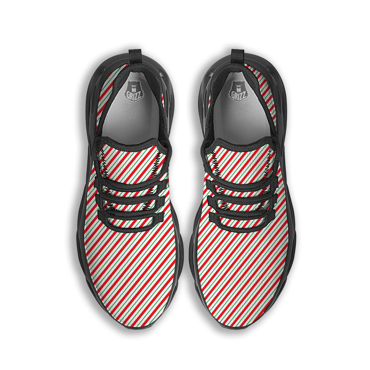 Stripes Candy Cane Print Pattern Black Running Shoes-grizzshop