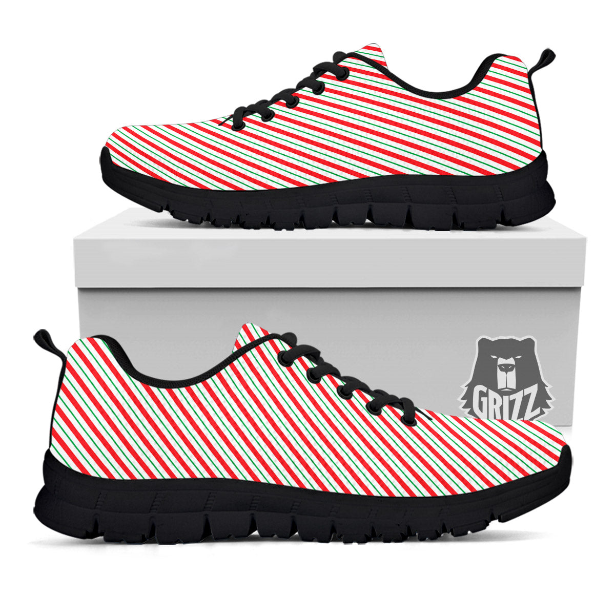Stripes Candy Cane Print Pattern Black Sneaker-grizzshop
