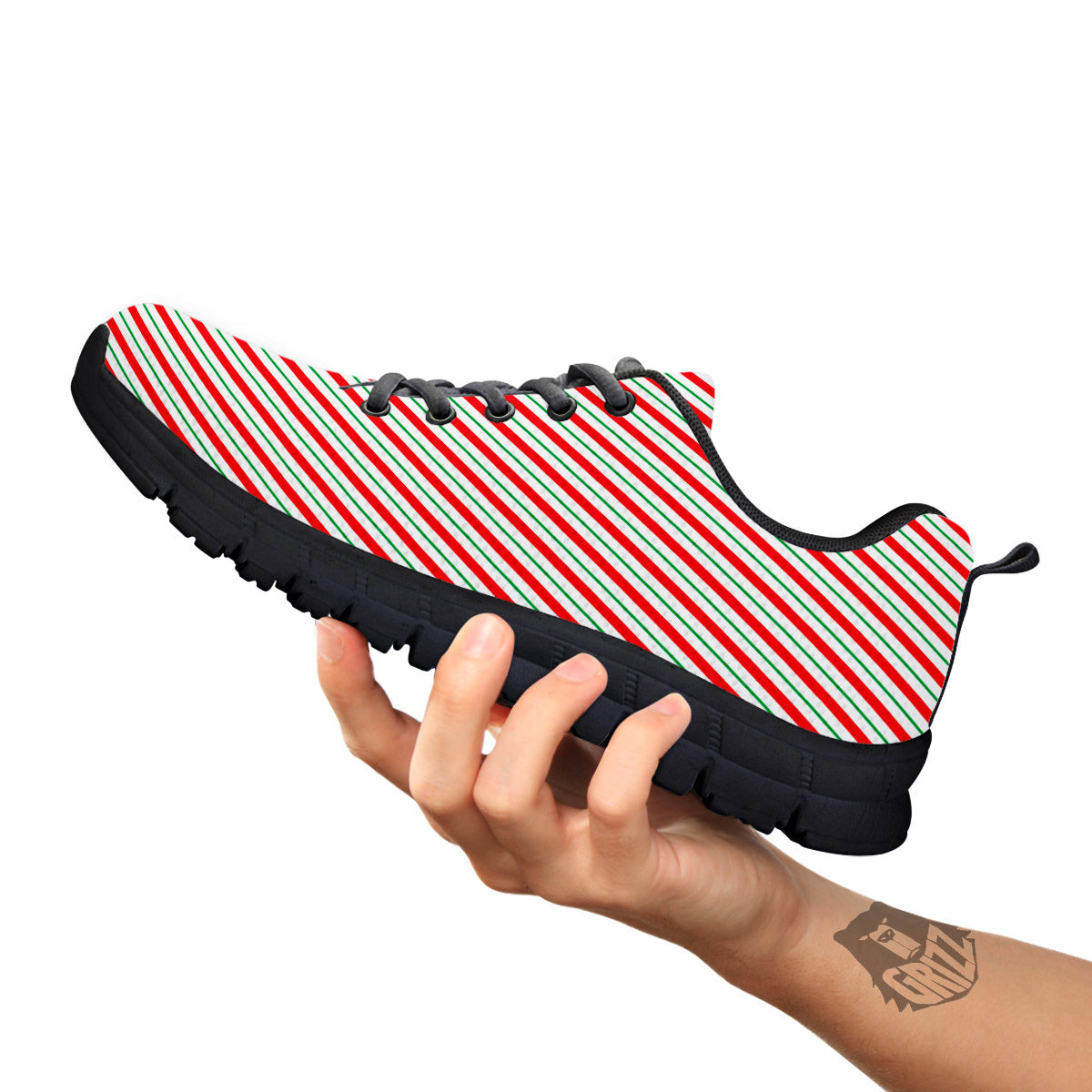 Stripes Candy Cane Print Pattern Black Sneaker-grizzshop
