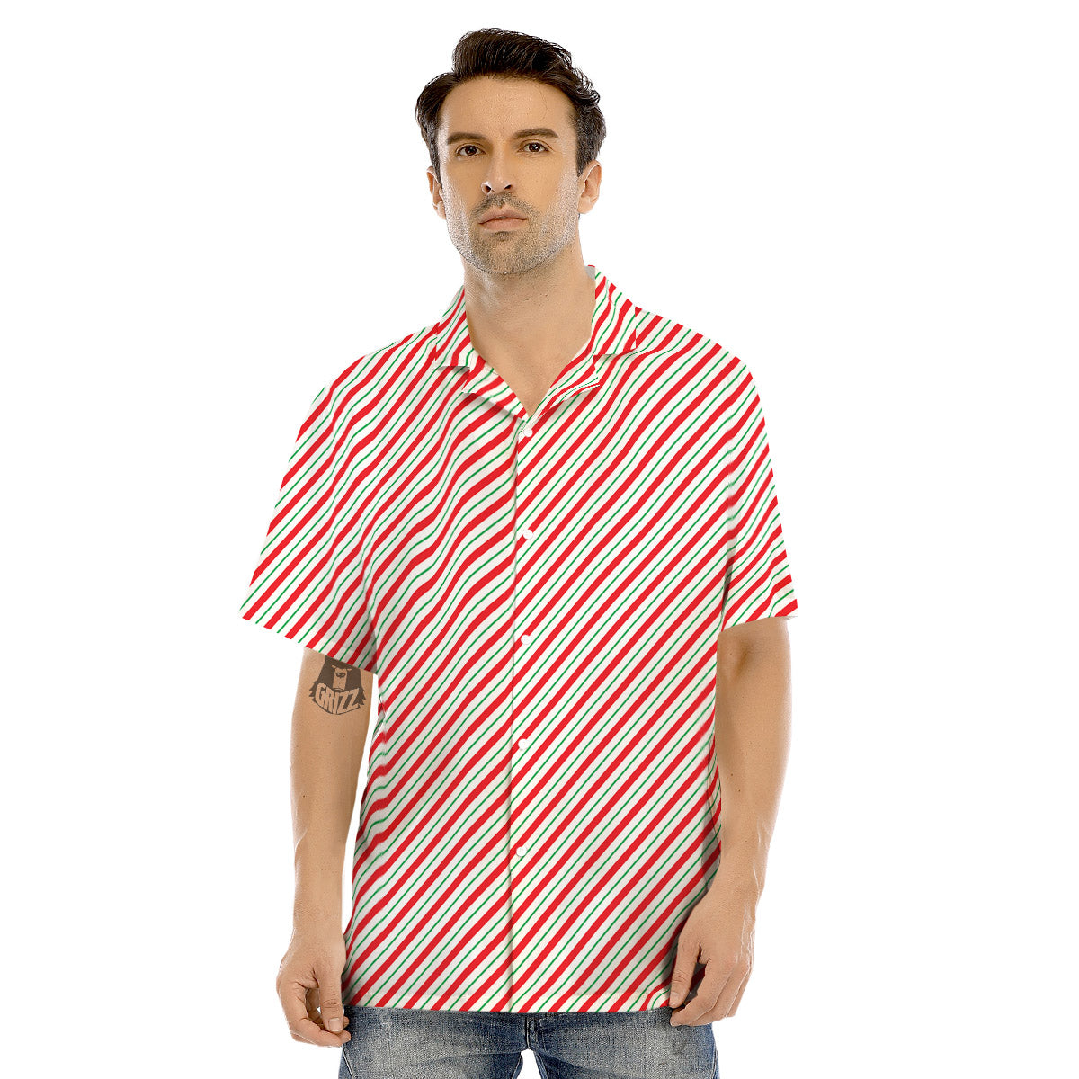 Stripes Candy Cane Print Pattern Men's Hawaiian Shirt-grizzshop