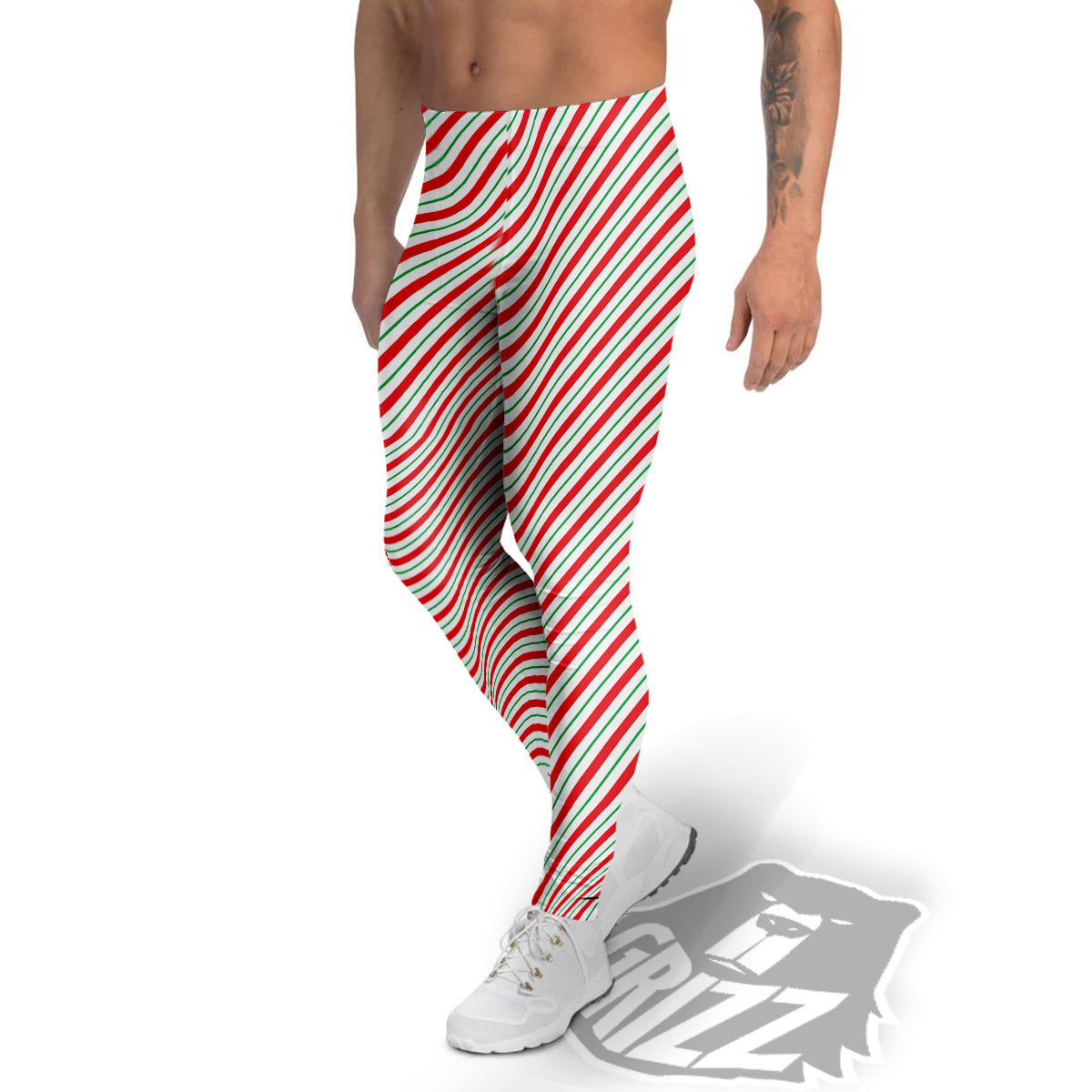 Stripes Candy Cane Print Pattern Men's Leggings-grizzshop