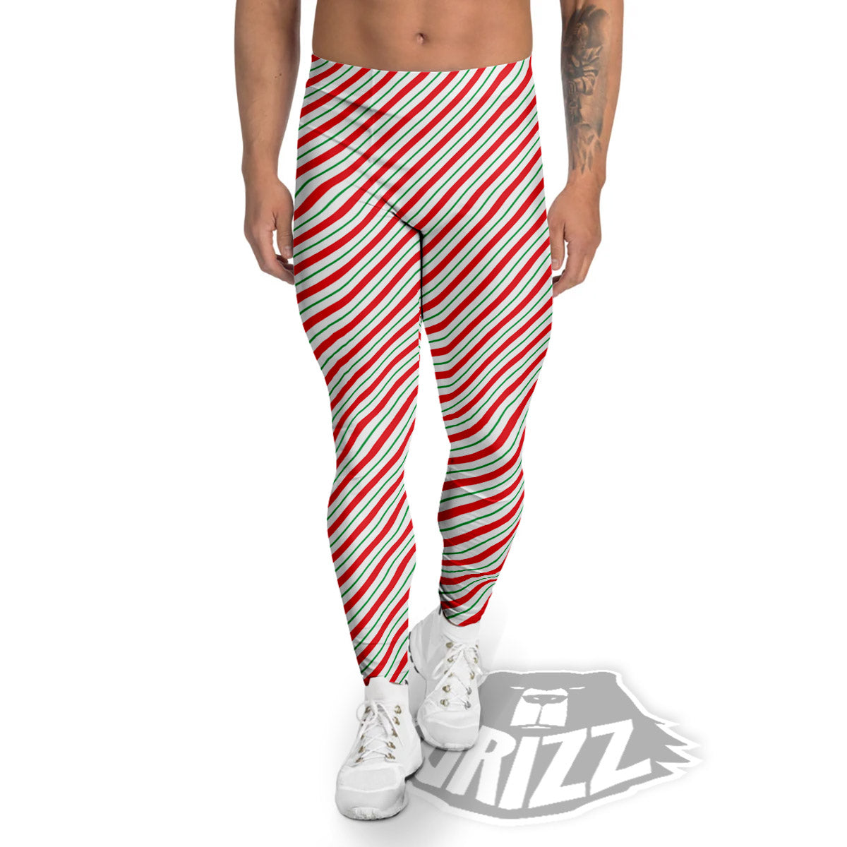 Stripes Candy Cane Print Pattern Men's Leggings-grizzshop