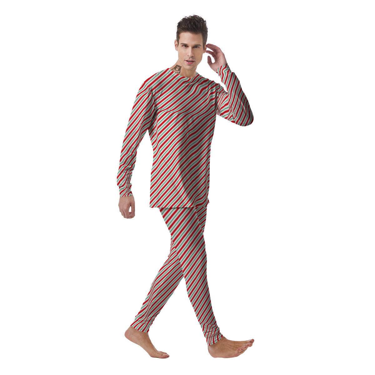 Stripes Candy Cane Print Pattern Men's Pajamas-grizzshop