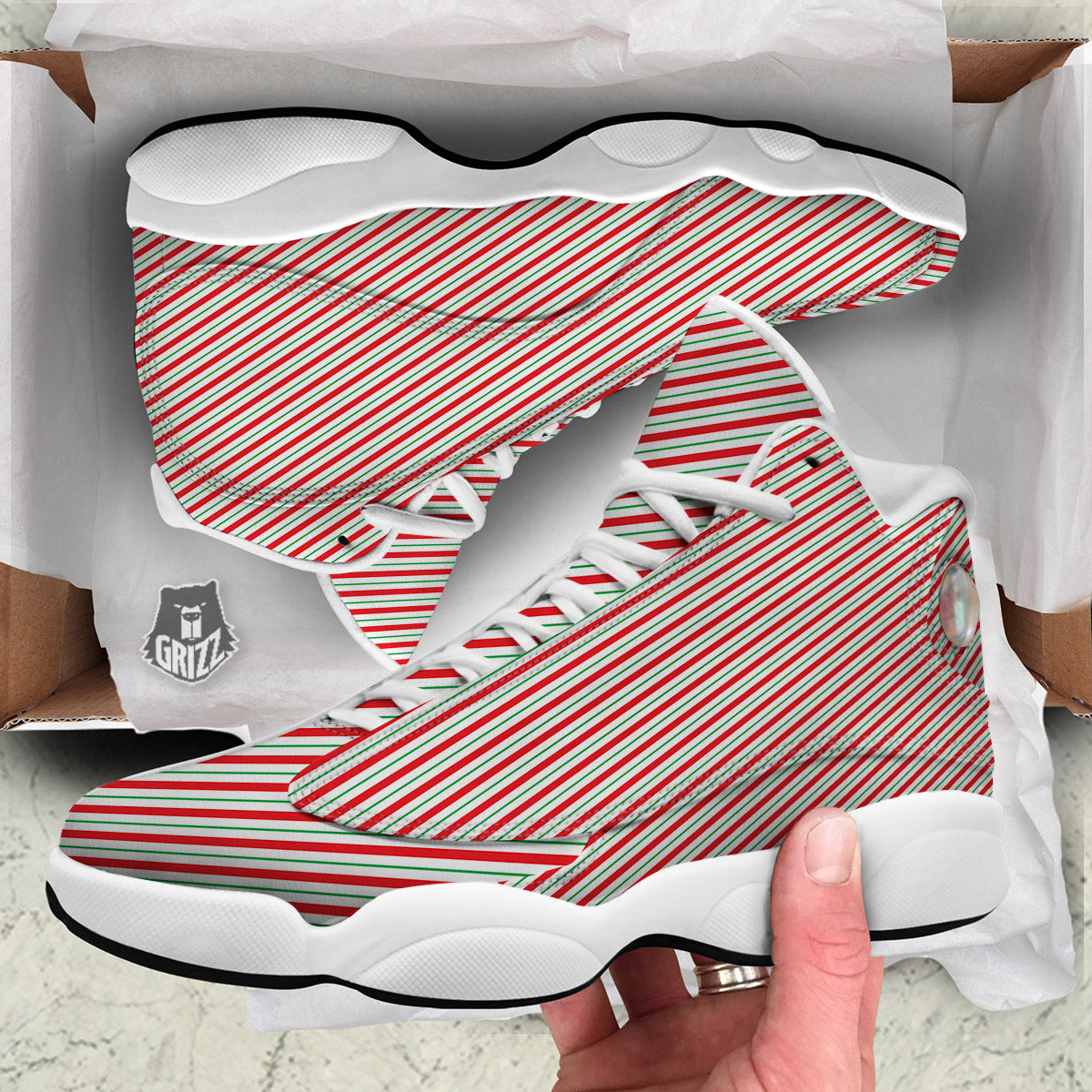 Stripes Candy Cane Print Pattern White Basketball Shoes-grizzshop