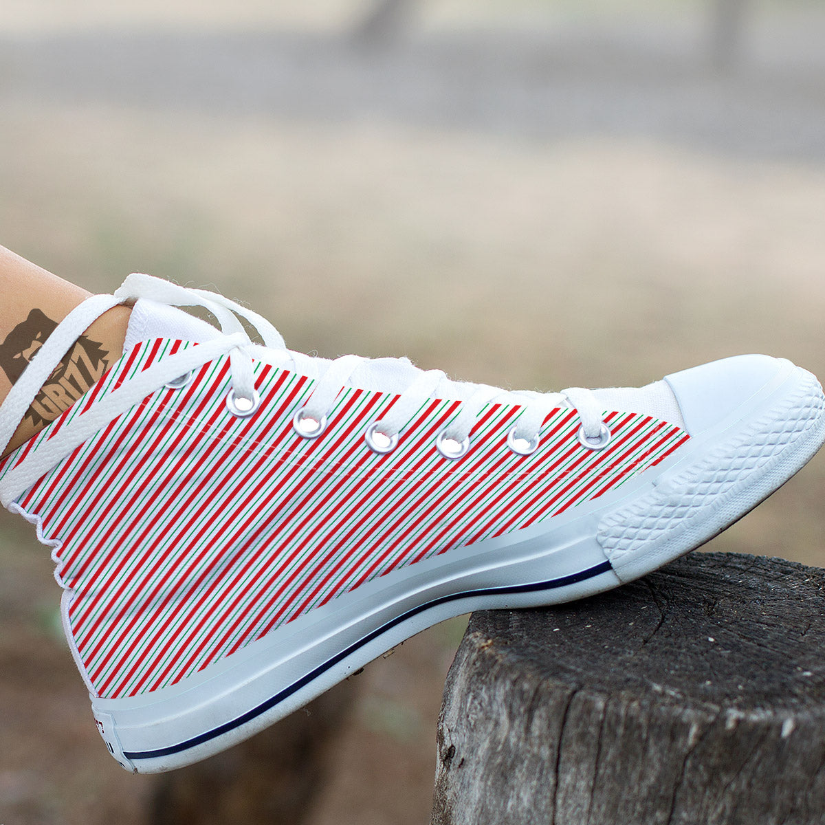 Stripes Candy Cane Print Pattern White High Top Shoes-grizzshop