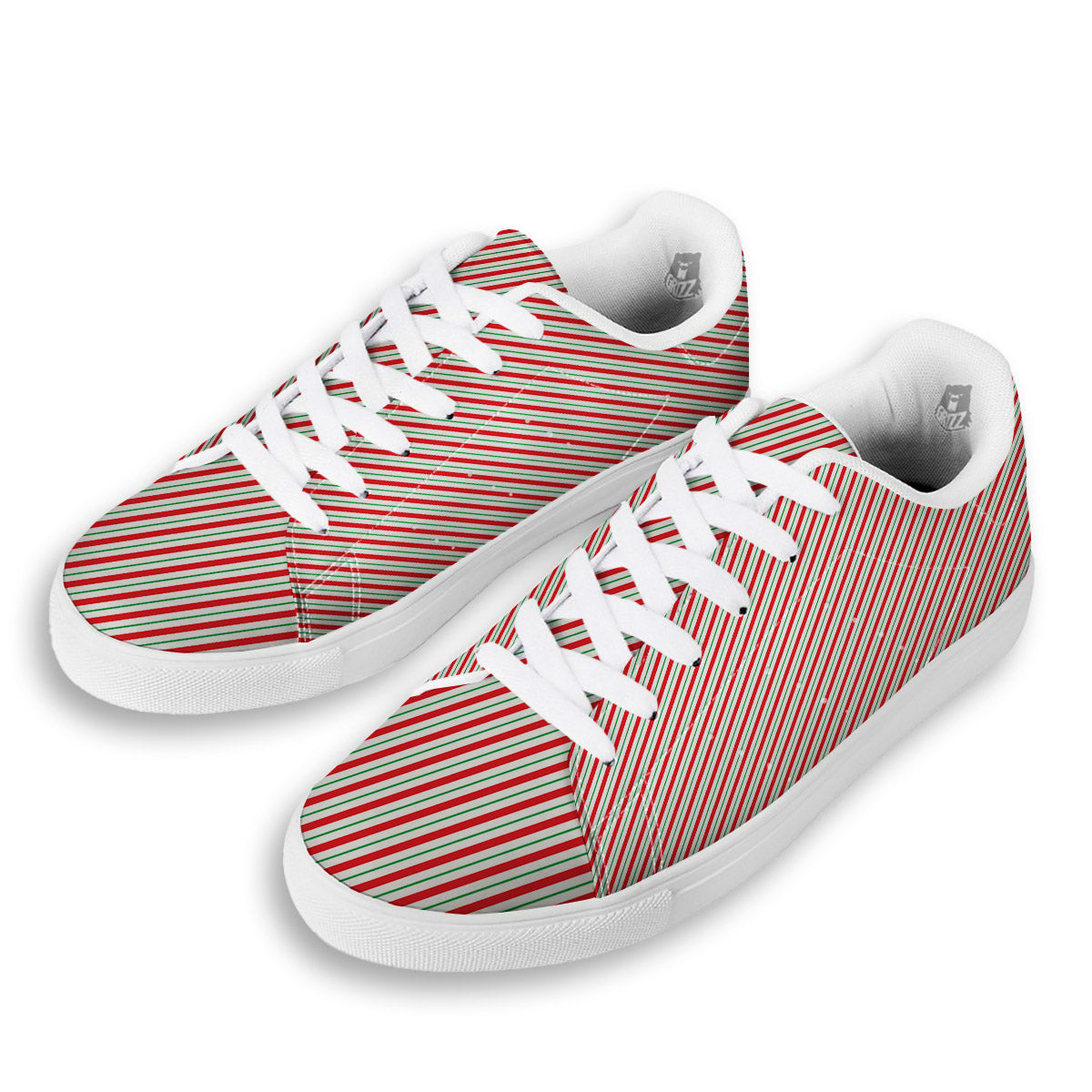 Stripes Candy Cane Print Pattern White Low Top Sneakers-grizzshop