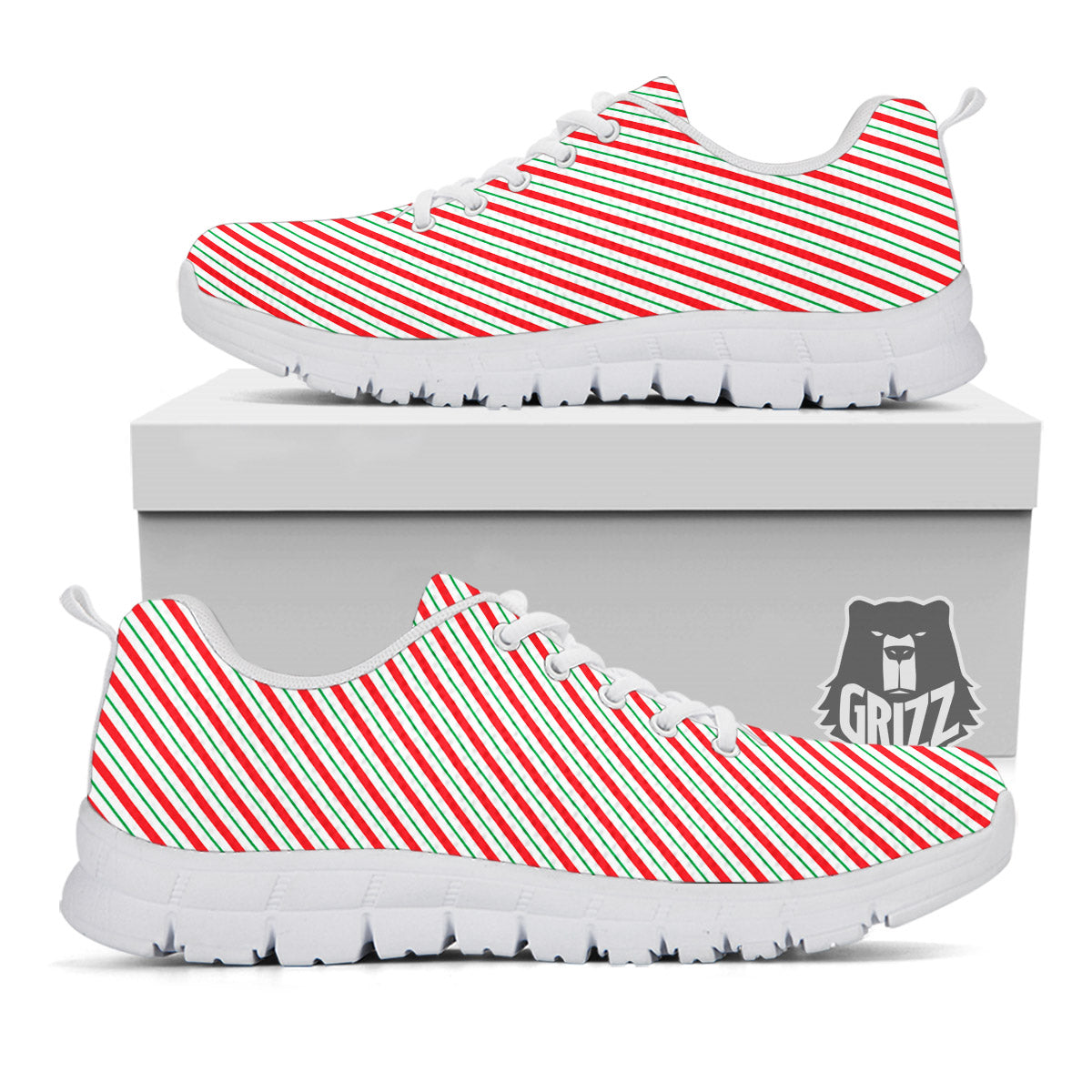 Stripes Candy Cane Print Pattern White Sneaker-grizzshop