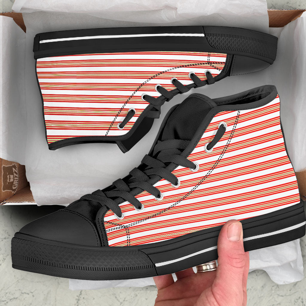 Stripes Merry Christmas Print Pattern High Top Shoes-grizzshop