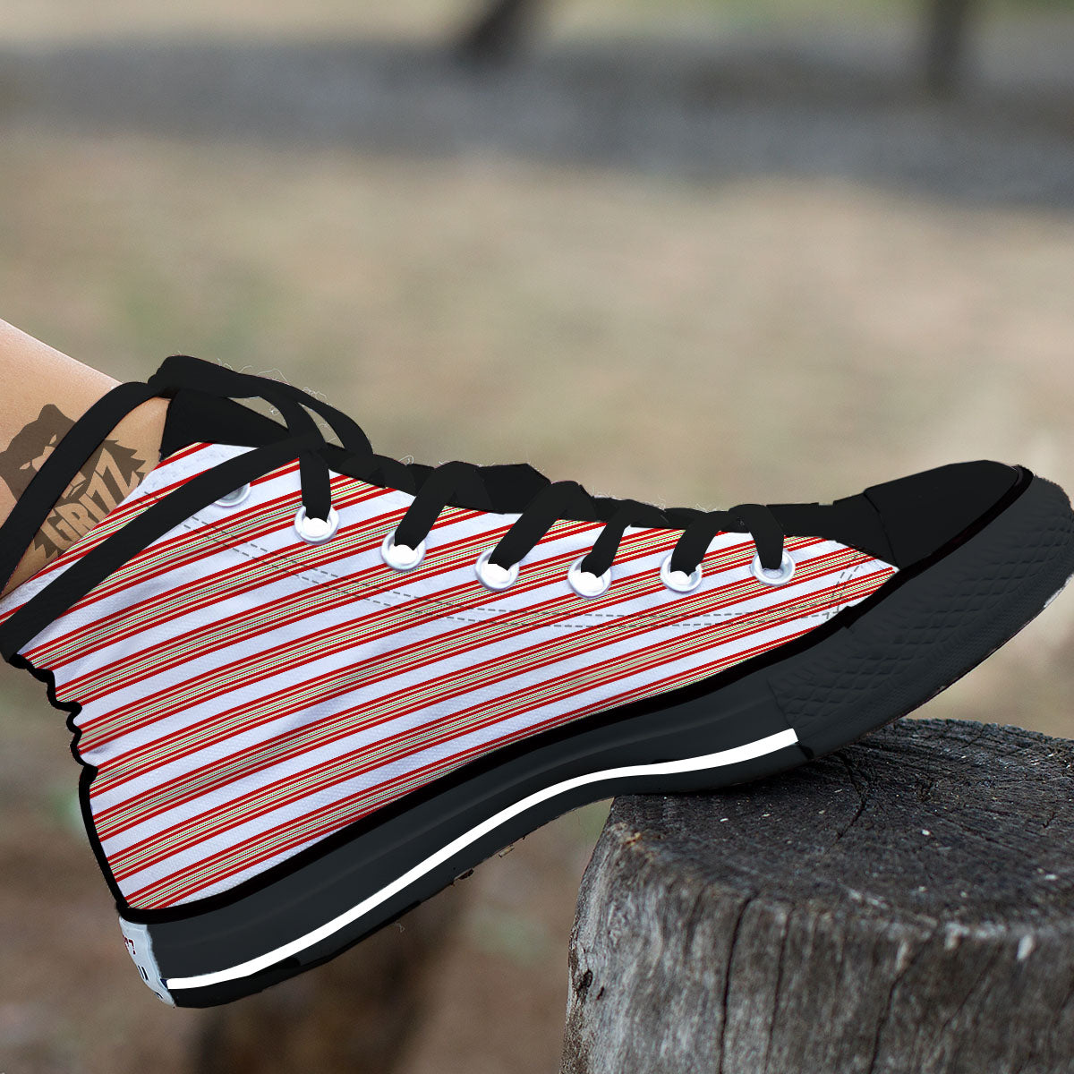 Stripes Merry Christmas Print Pattern High Top Shoes-grizzshop