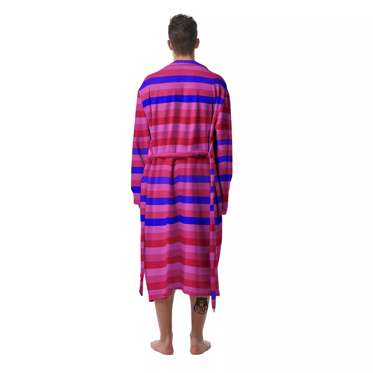 Stripes Pink Red And Blue Print Men's Robe-grizzshop