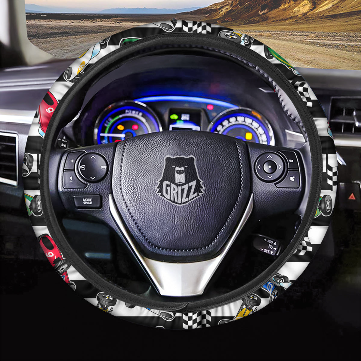 Stripes Racing Cars Print Pattern Car Steering Wheel Cover-grizzshop
