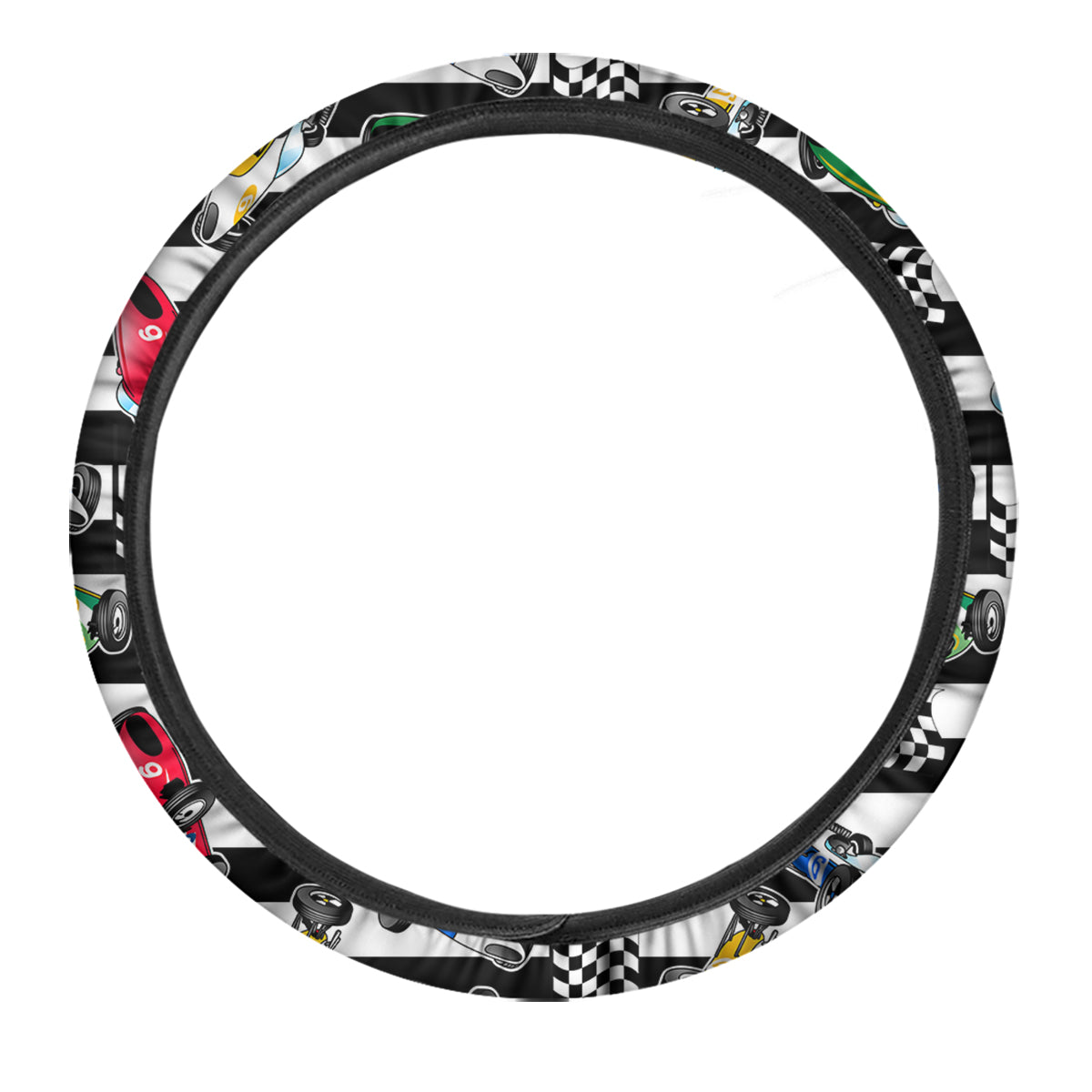 Stripes Racing Cars Print Pattern Car Steering Wheel Cover-grizzshop