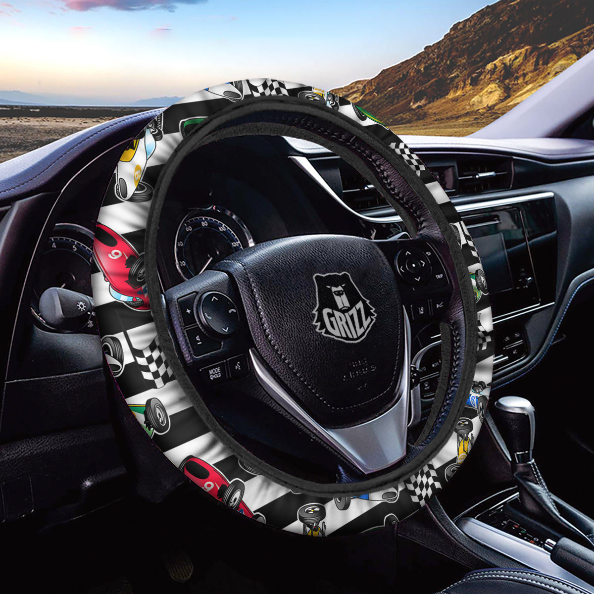 Stripes Racing Cars Print Pattern Car Steering Wheel Cover-grizzshop