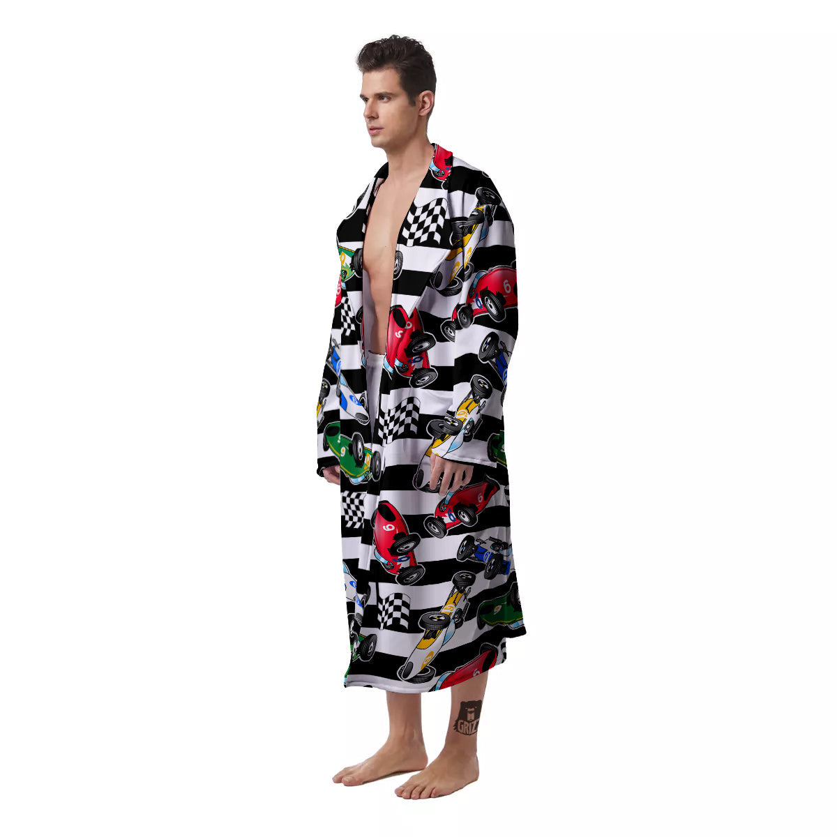 Stripes Racing Cars Print Pattern Men's Robe-grizzshop