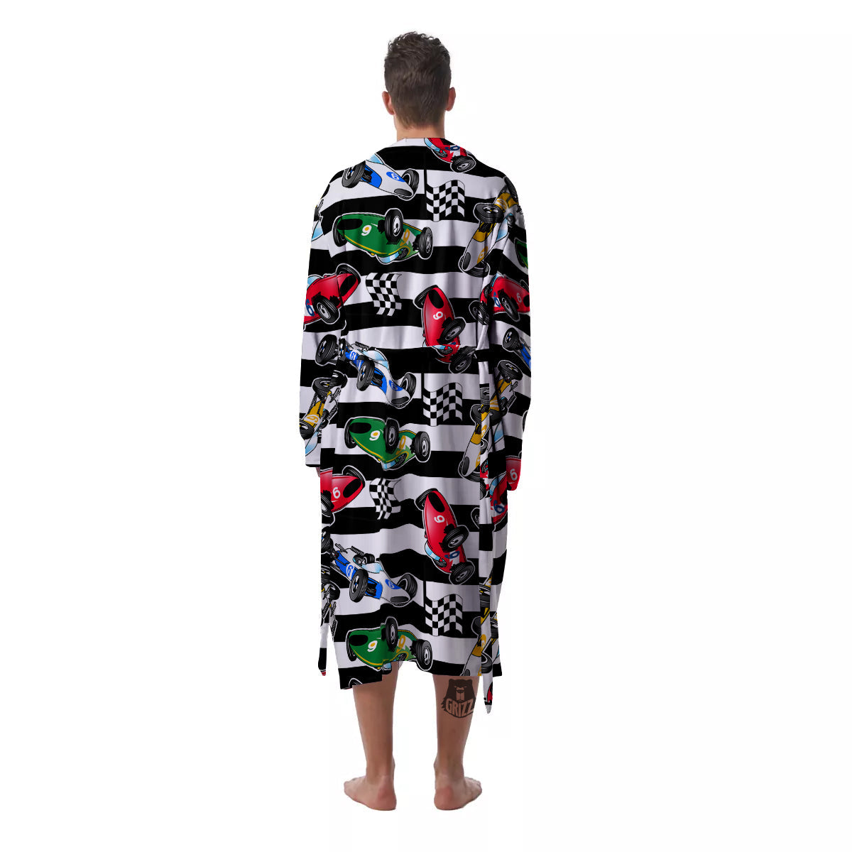 Stripes Racing Cars Print Pattern Men's Robe-grizzshop