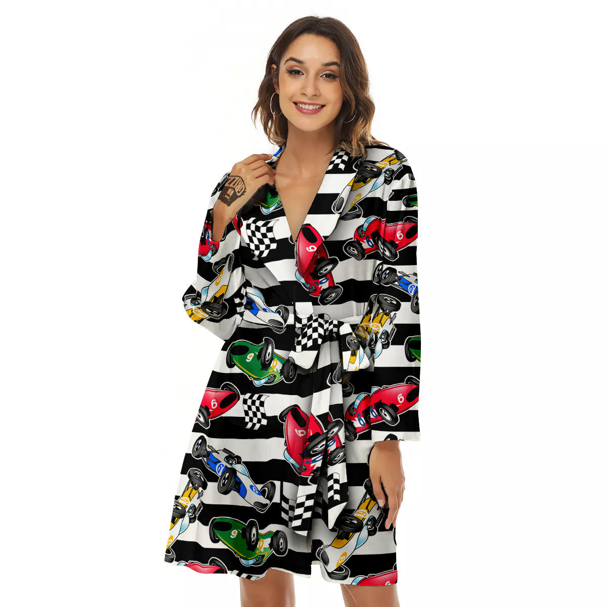Stripes Racing Cars Print Pattern Women's Robe-grizzshop
