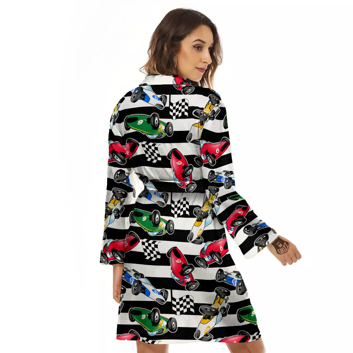 Stripes Racing Cars Print Pattern Women's Robe-grizzshop