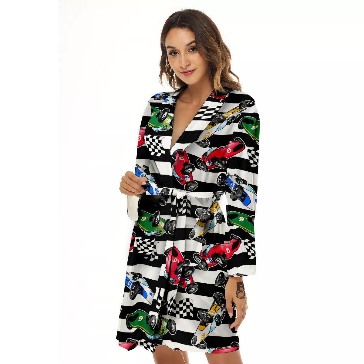 Stripes Racing Cars Print Pattern Women's Robe-grizzshop