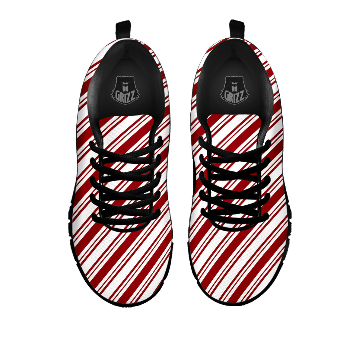 Stripes Xmas Candy Cane Print Pattern Black Sneaker-grizzshop