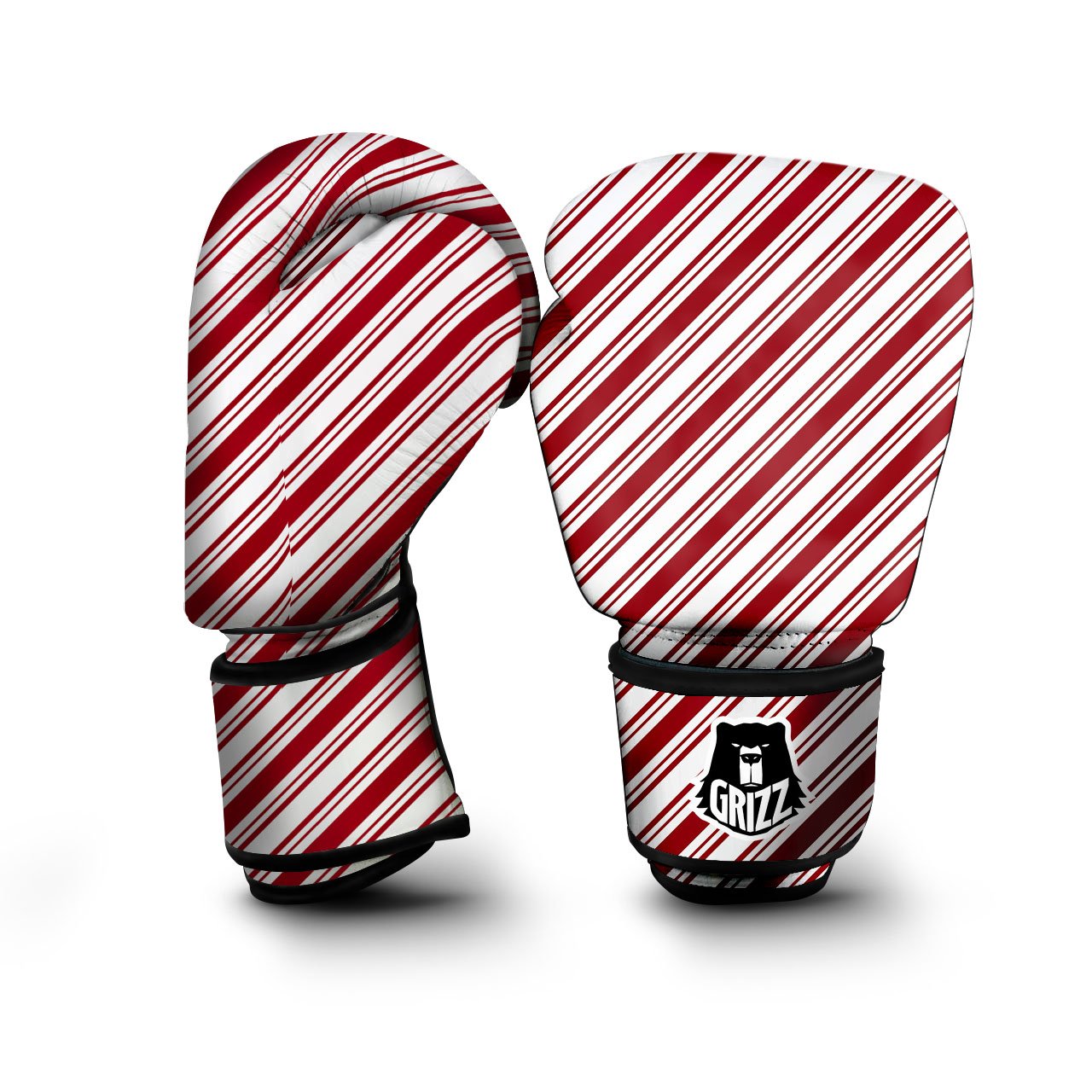 Stripes Xmas Candy Cane Print Pattern Boxing Gloves-grizzshop