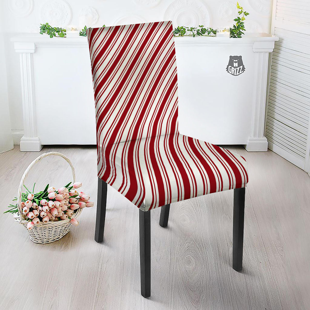 Stripes Xmas Candy Cane Print Pattern Dining Chair Slipcover-grizzshop
