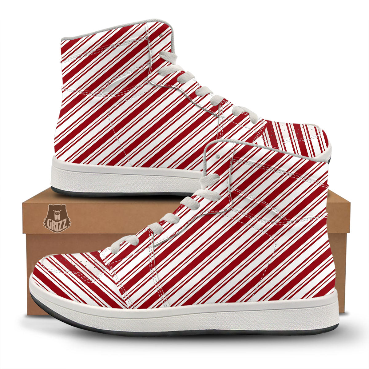 Stripes Xmas Candy Cane Print Pattern High Top Sneakers-grizzshop