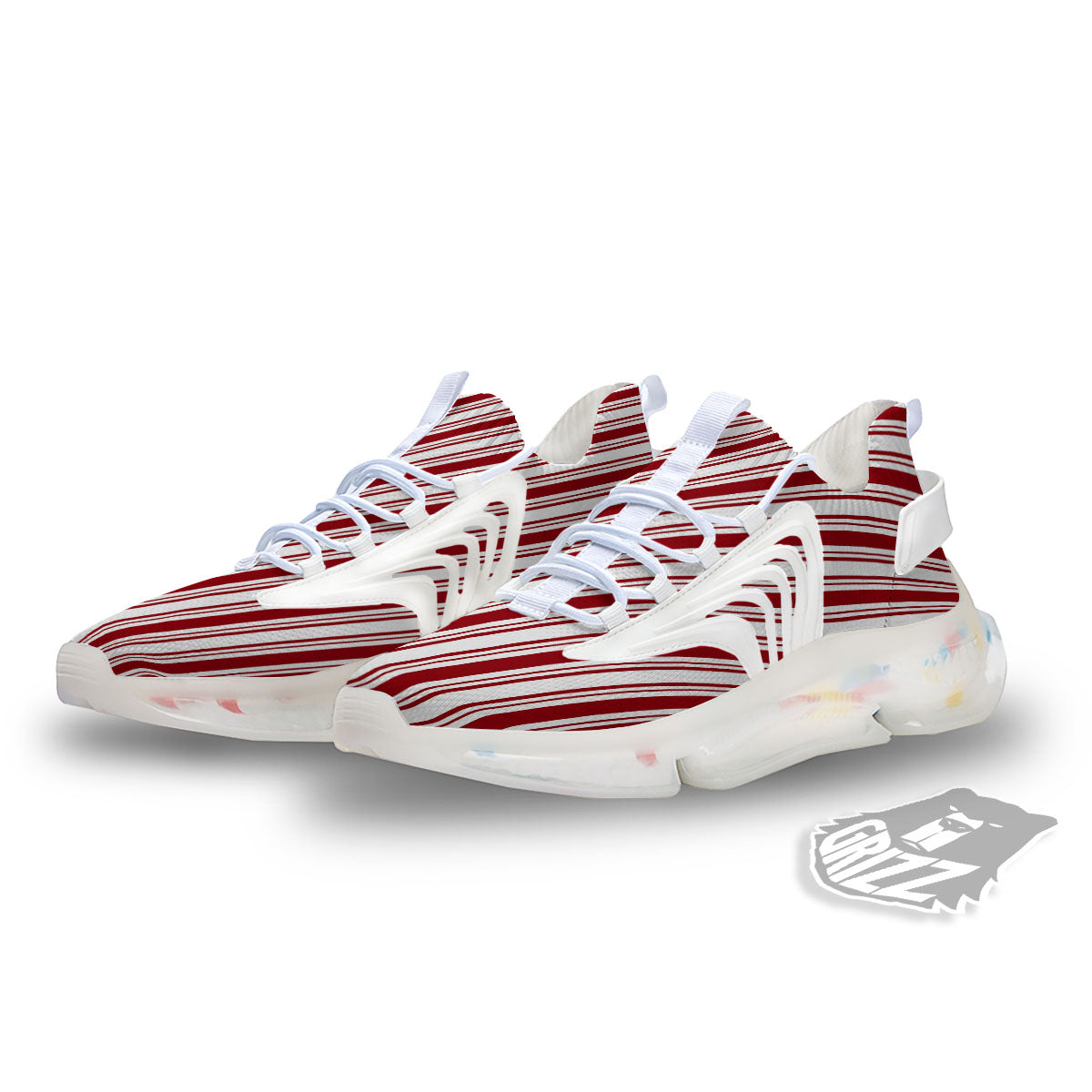 Stripes Xmas Candy Cane Print Pattern White Gym Shoes-grizzshop