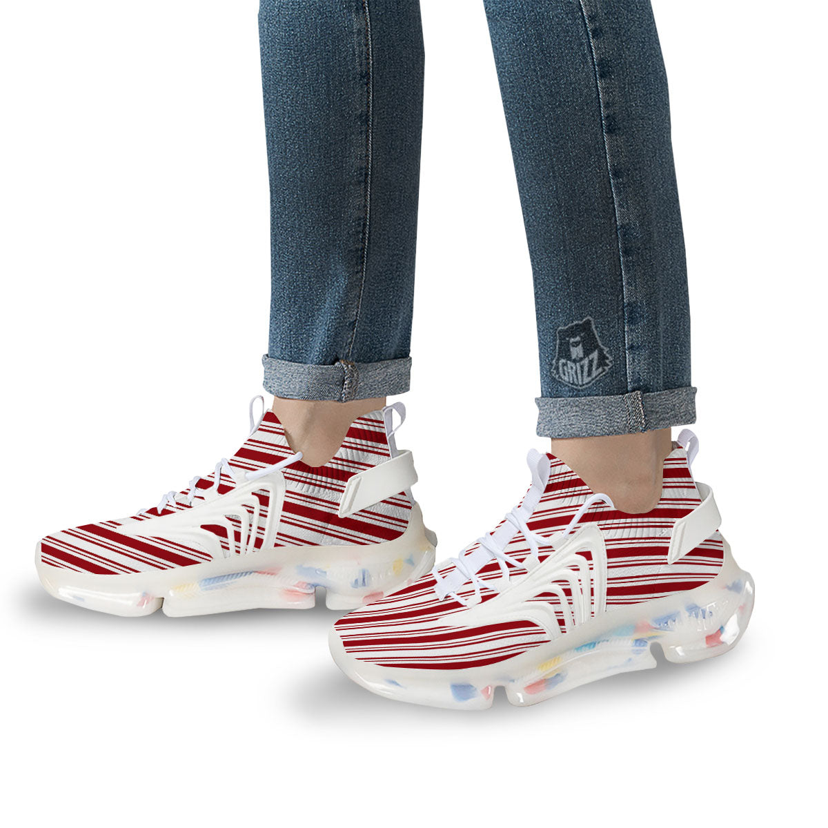 Stripes Xmas Candy Cane Print Pattern White Gym Shoes-grizzshop