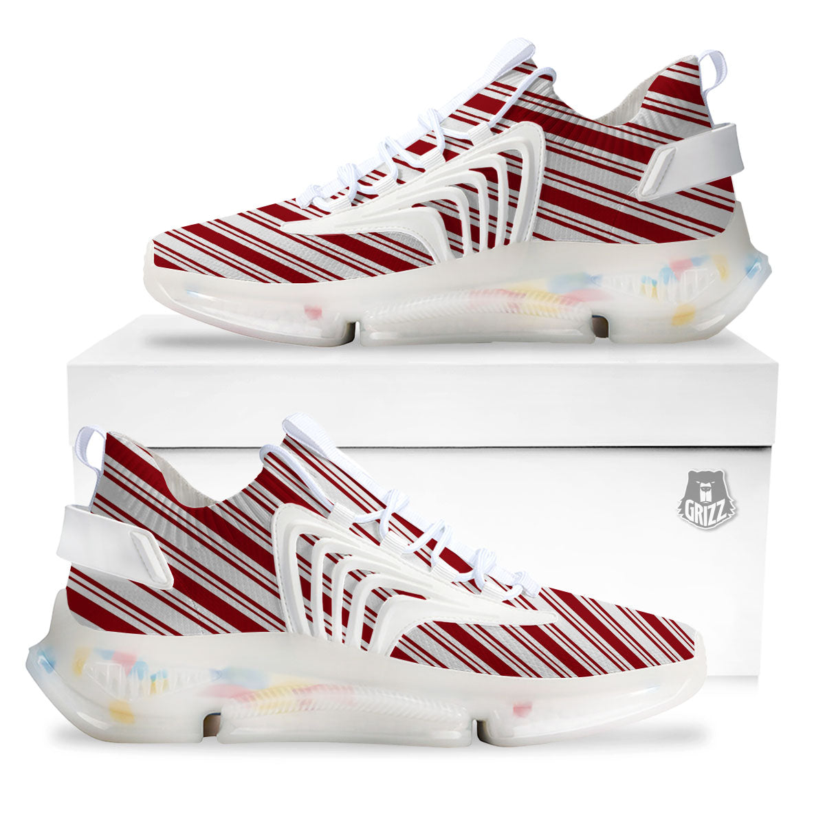 Stripes Xmas Candy Cane Print Pattern White Gym Shoes-grizzshop