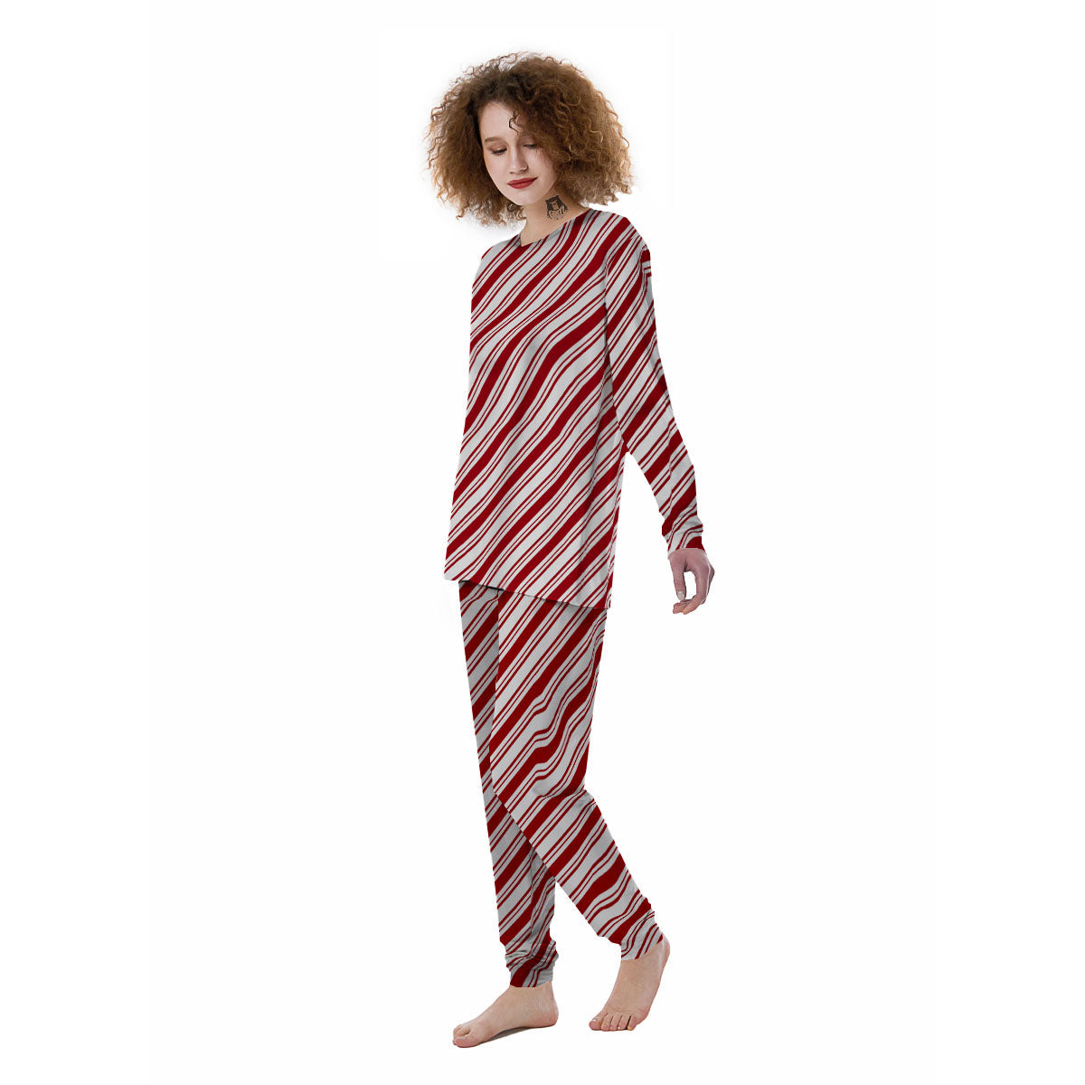 Stripes Xmas Candy Cane Print Pattern Women's Pajamas-grizzshop