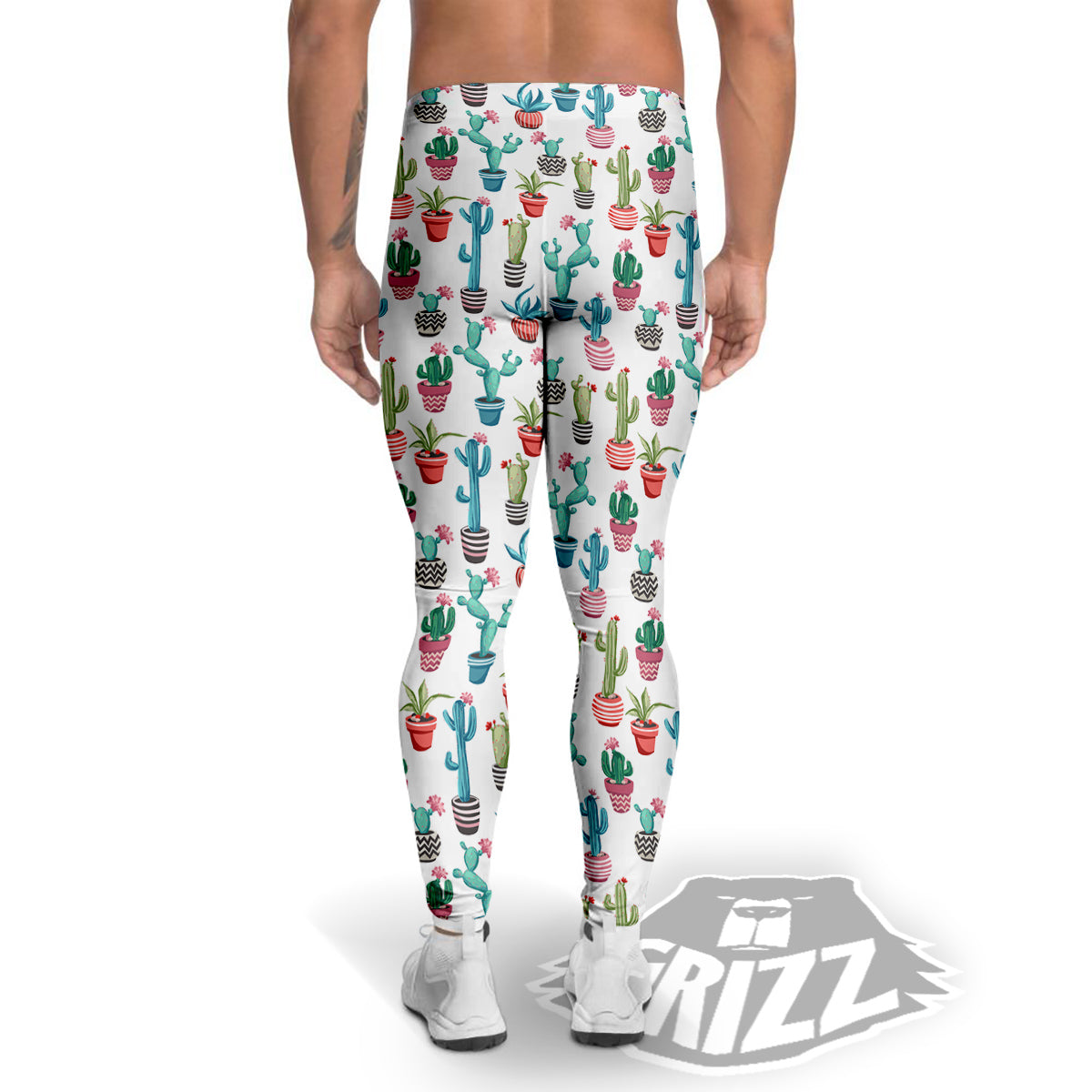 Succulent And Cute Cactus Print Men's Leggings-grizzshop