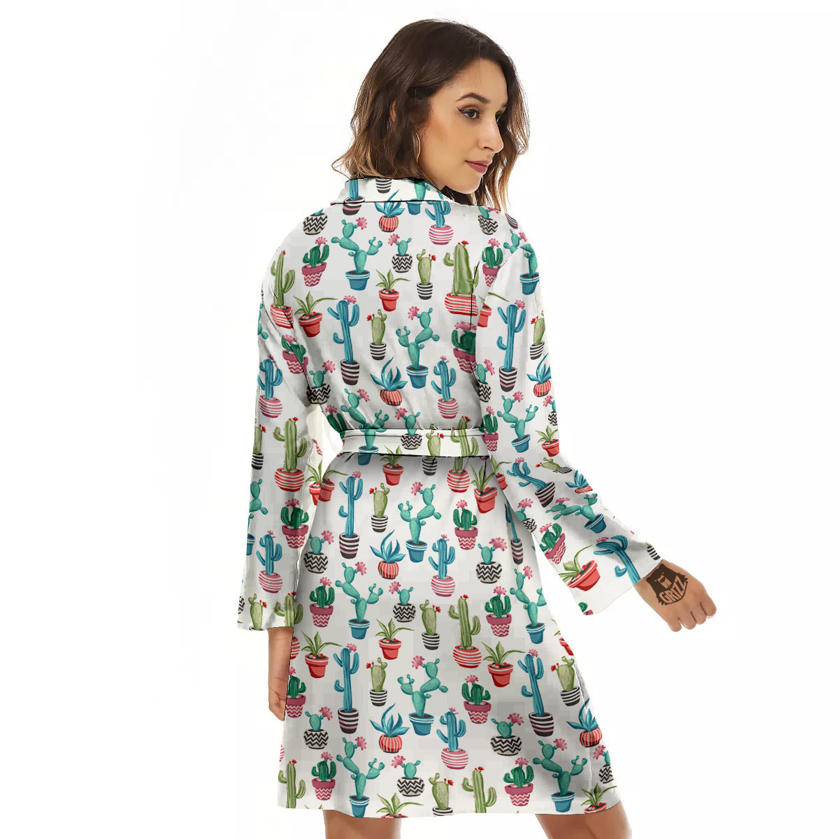 Succulent And Cute Cactus Print Women's Robe-grizzshop