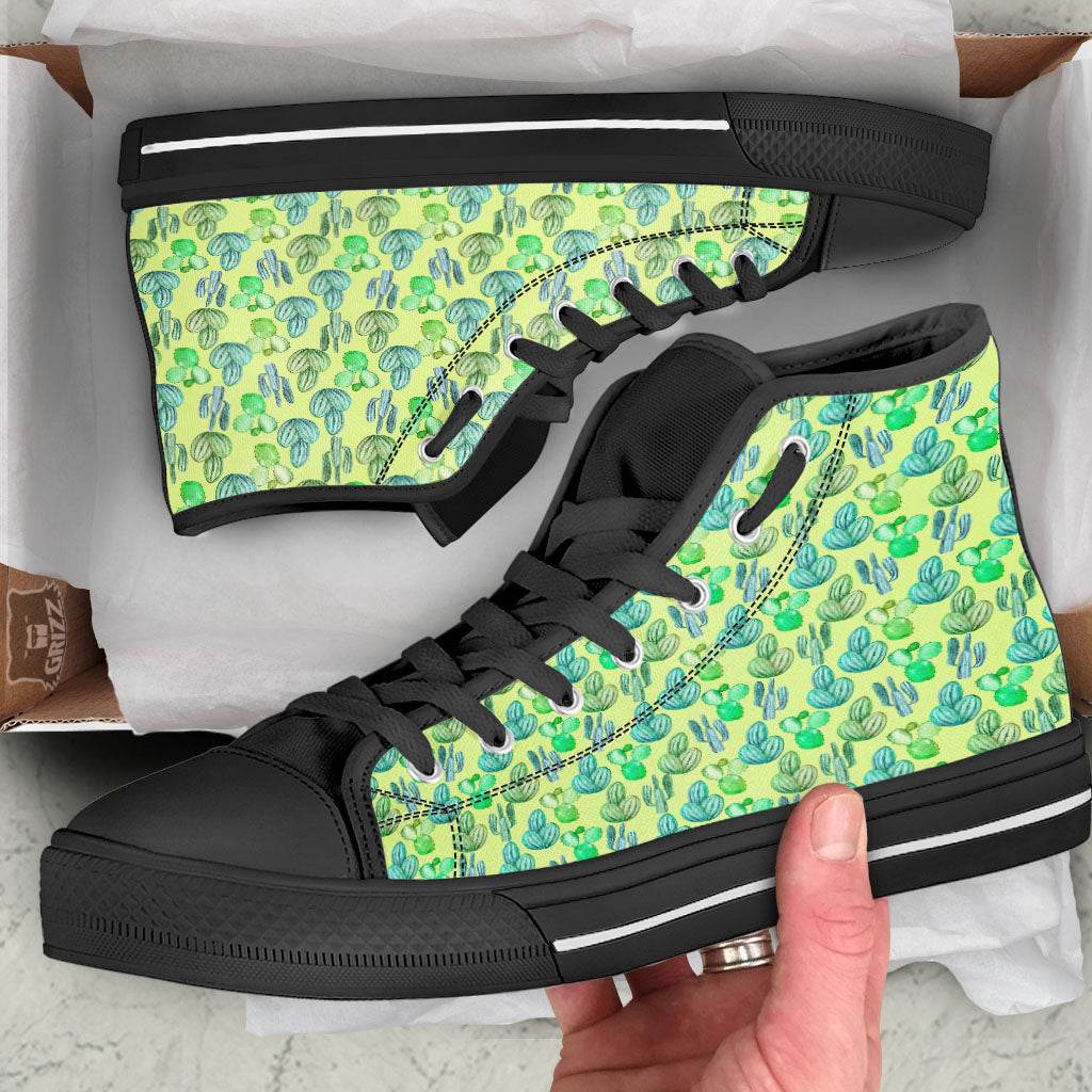 Succulent And Pastel Cactus Print High Top Shoes-grizzshop
