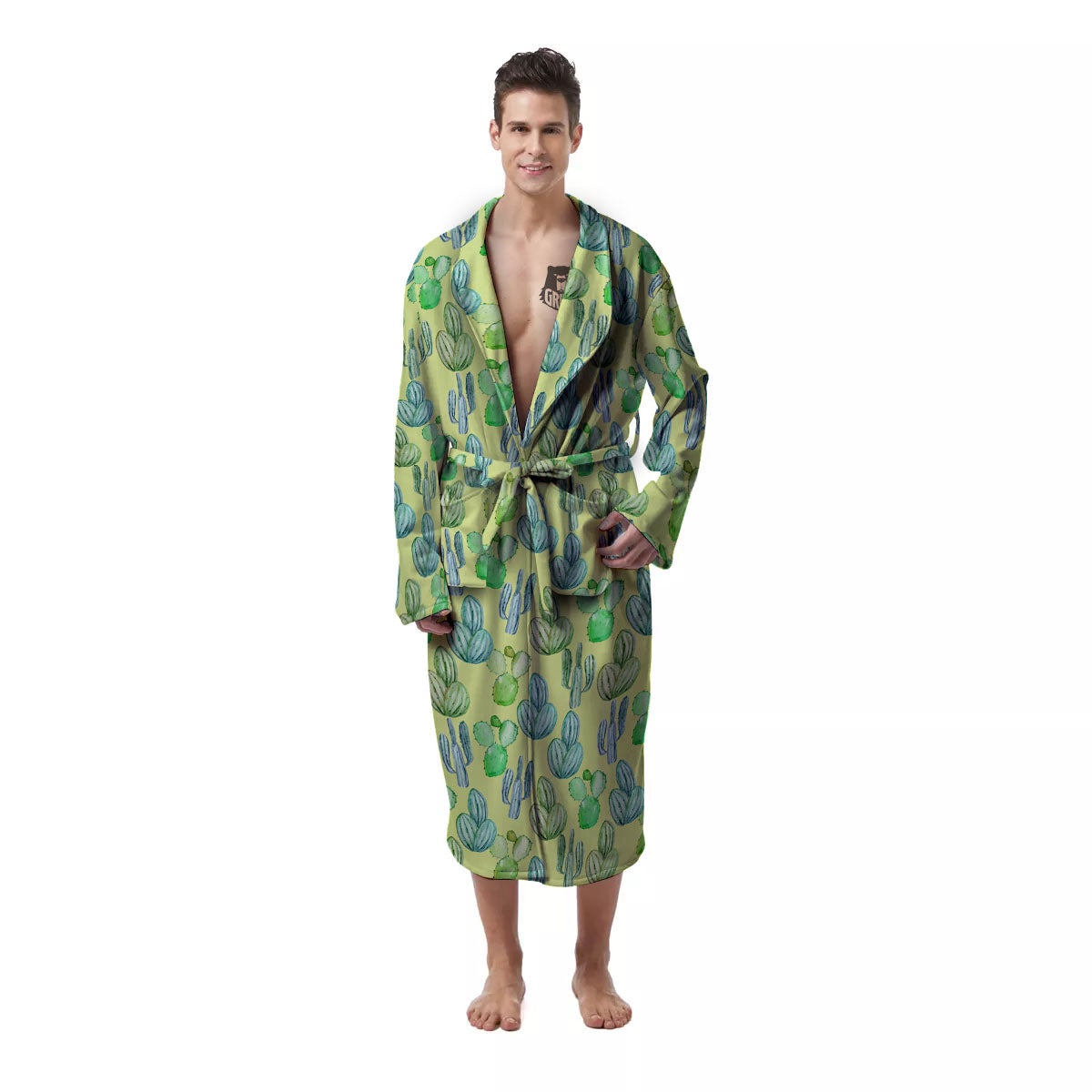 Succulent And Pastel Cactus Print Men's Robe-grizzshop