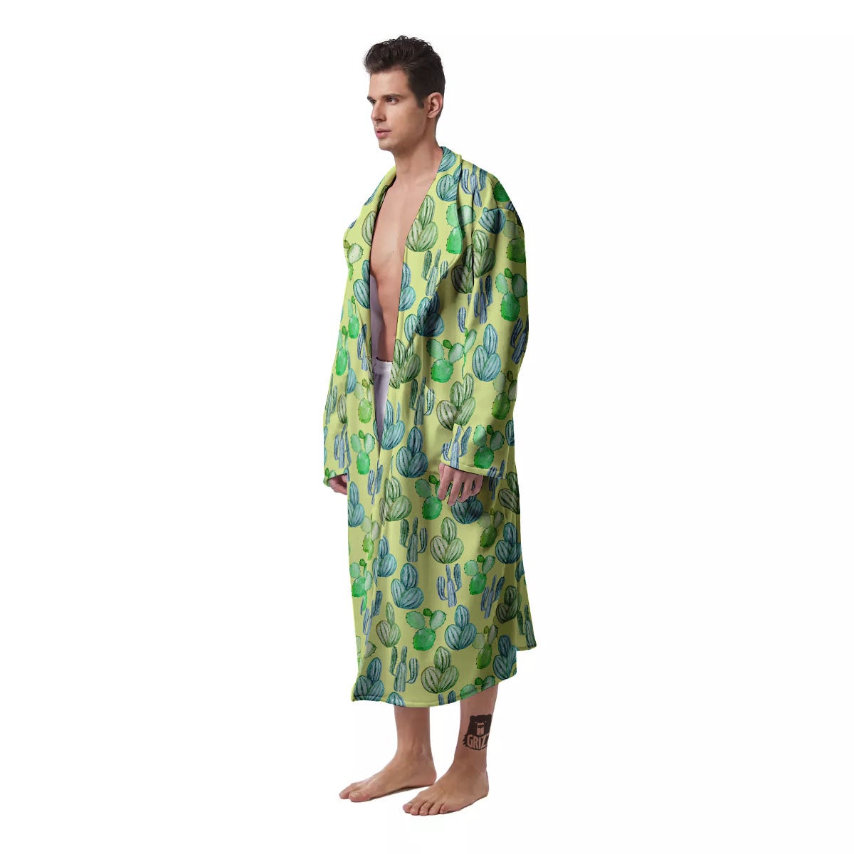 Succulent And Pastel Cactus Print Men's Robe-grizzshop