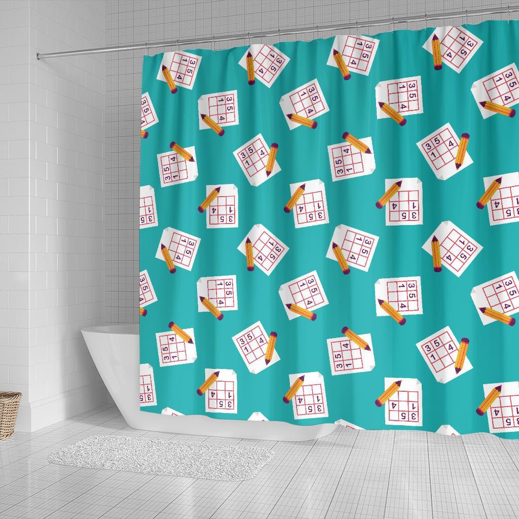 Sudoku Pattern Print Bathroom Shower Curtain-grizzshop