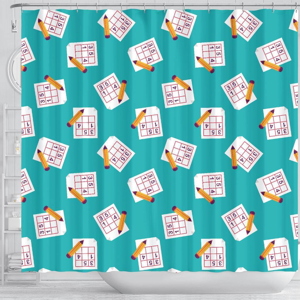 Sudoku Pattern Print Bathroom Shower Curtain-grizzshop