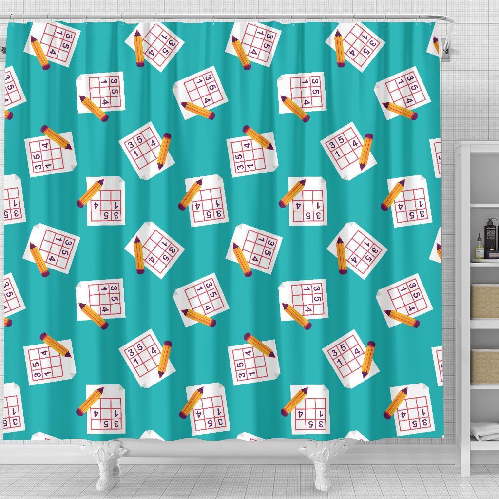 Sudoku Pattern Print Bathroom Shower Curtain-grizzshop