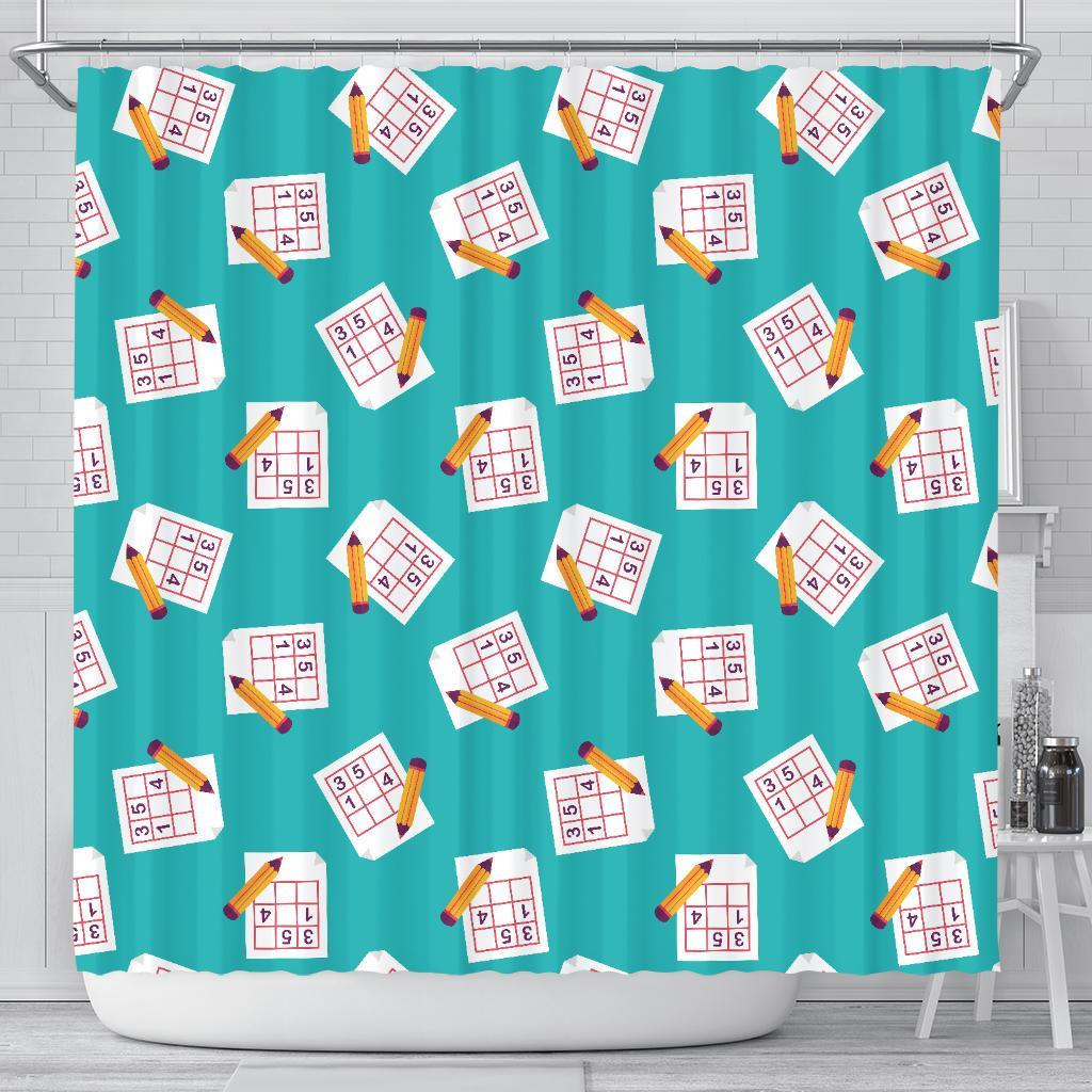 Sudoku Pattern Print Bathroom Shower Curtain-grizzshop