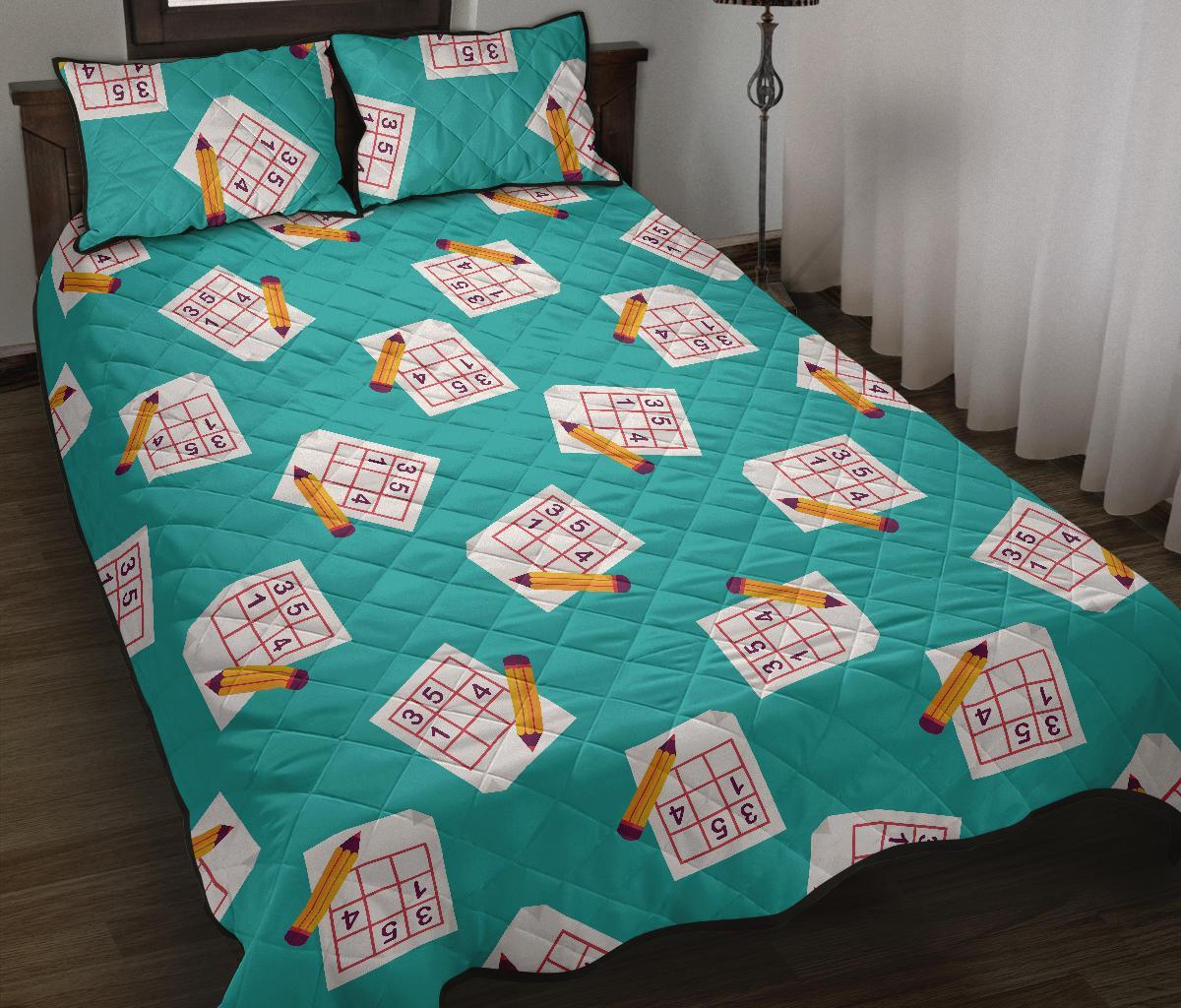 Sudoku Pattern Print Bed Set Quilt-grizzshop