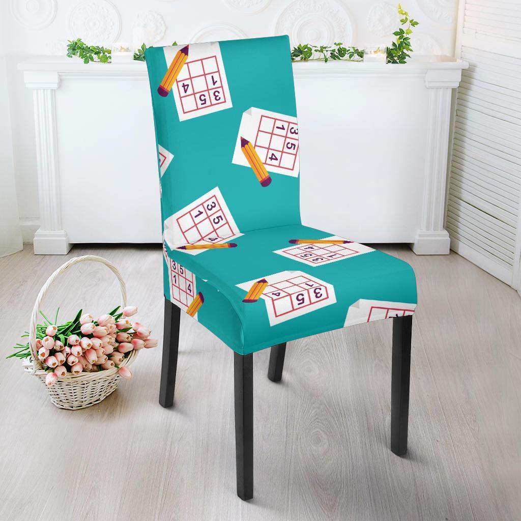 Sudoku Pattern Print Chair Cover-grizzshop