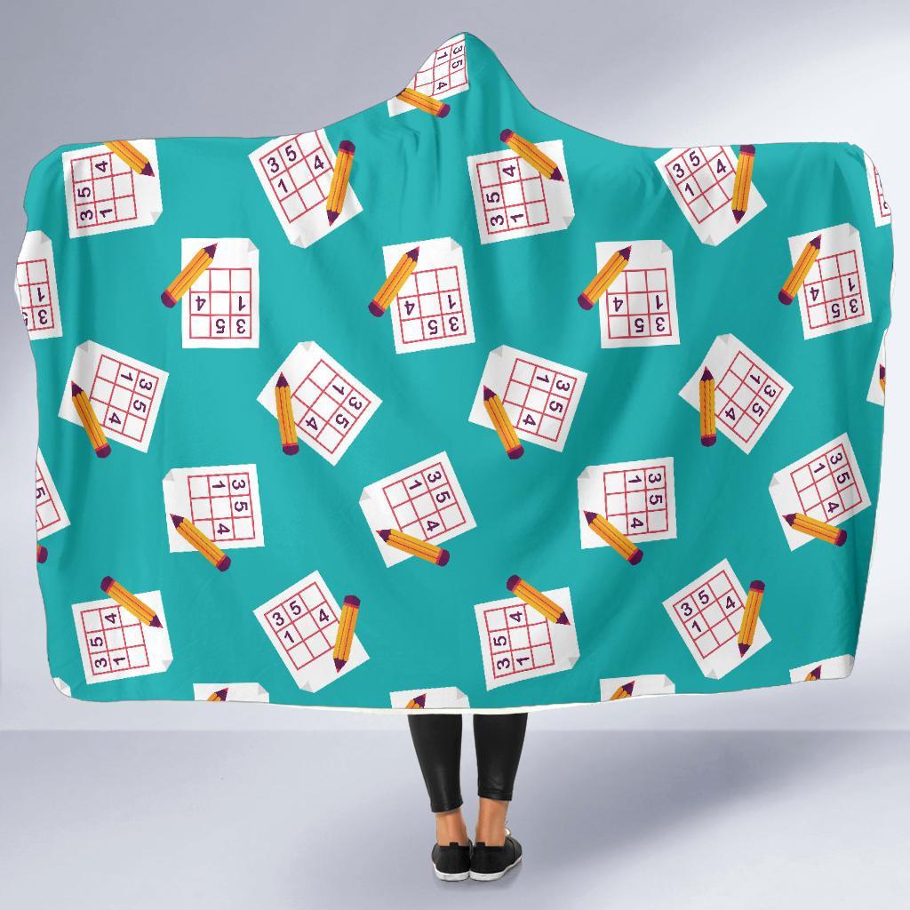 Sudoku Pattern Print Hooded Blanket-grizzshop