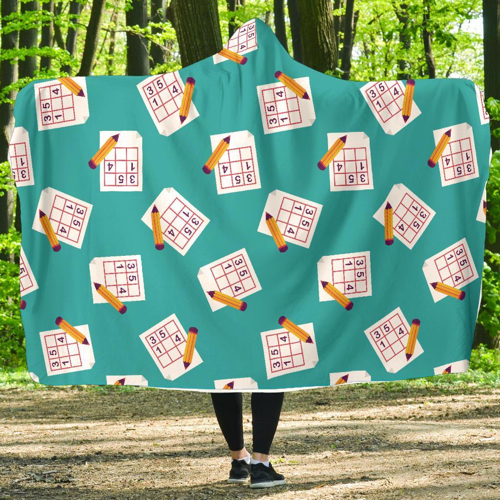 Sudoku Pattern Print Hooded Blanket-grizzshop