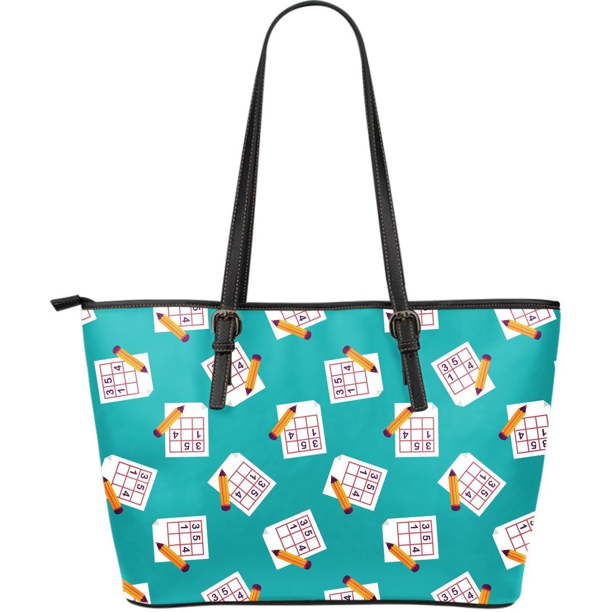 Sudoku Pattern Print Leather Tote Bag-grizzshop