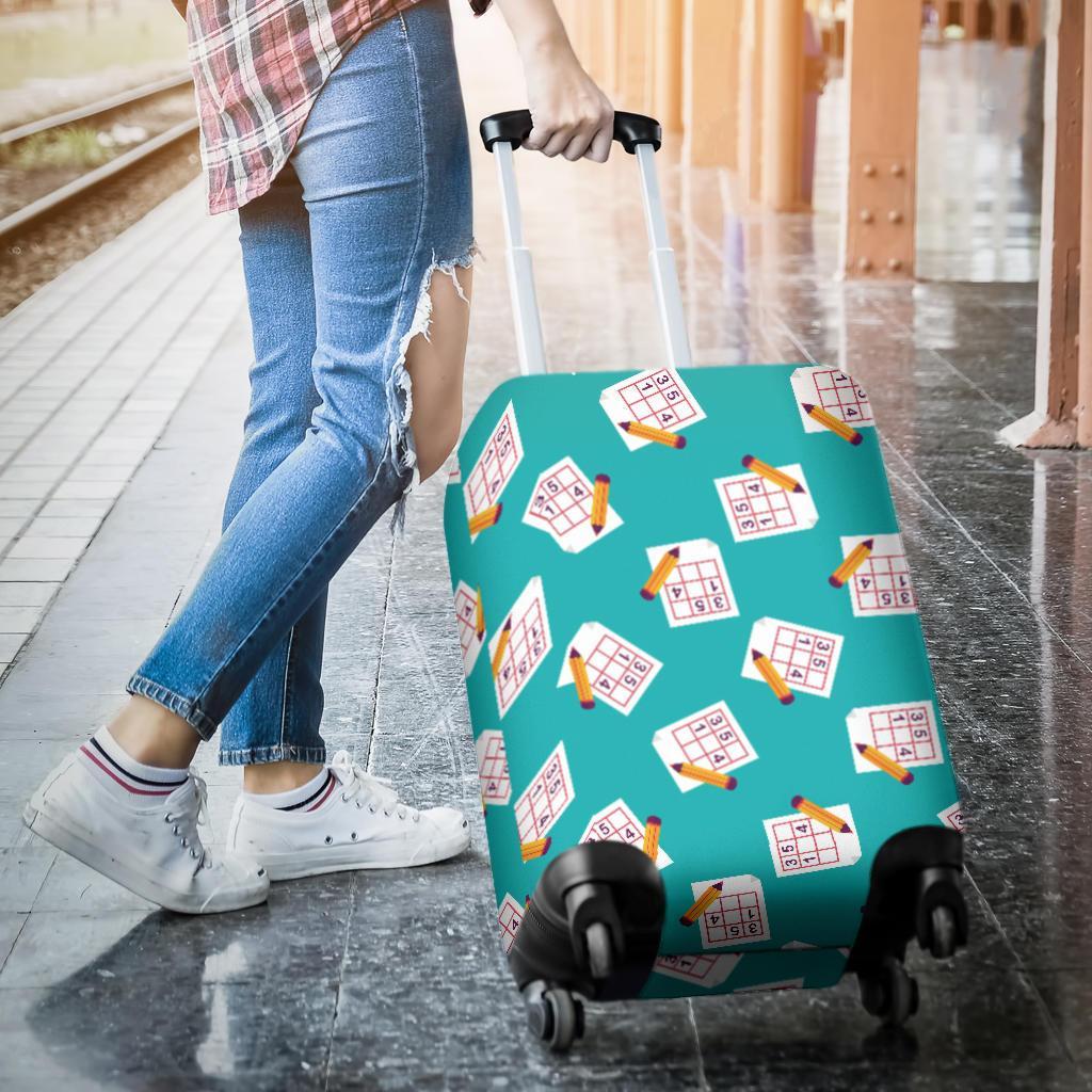 Sudoku Pattern Print Luggage Cover Protector-grizzshop