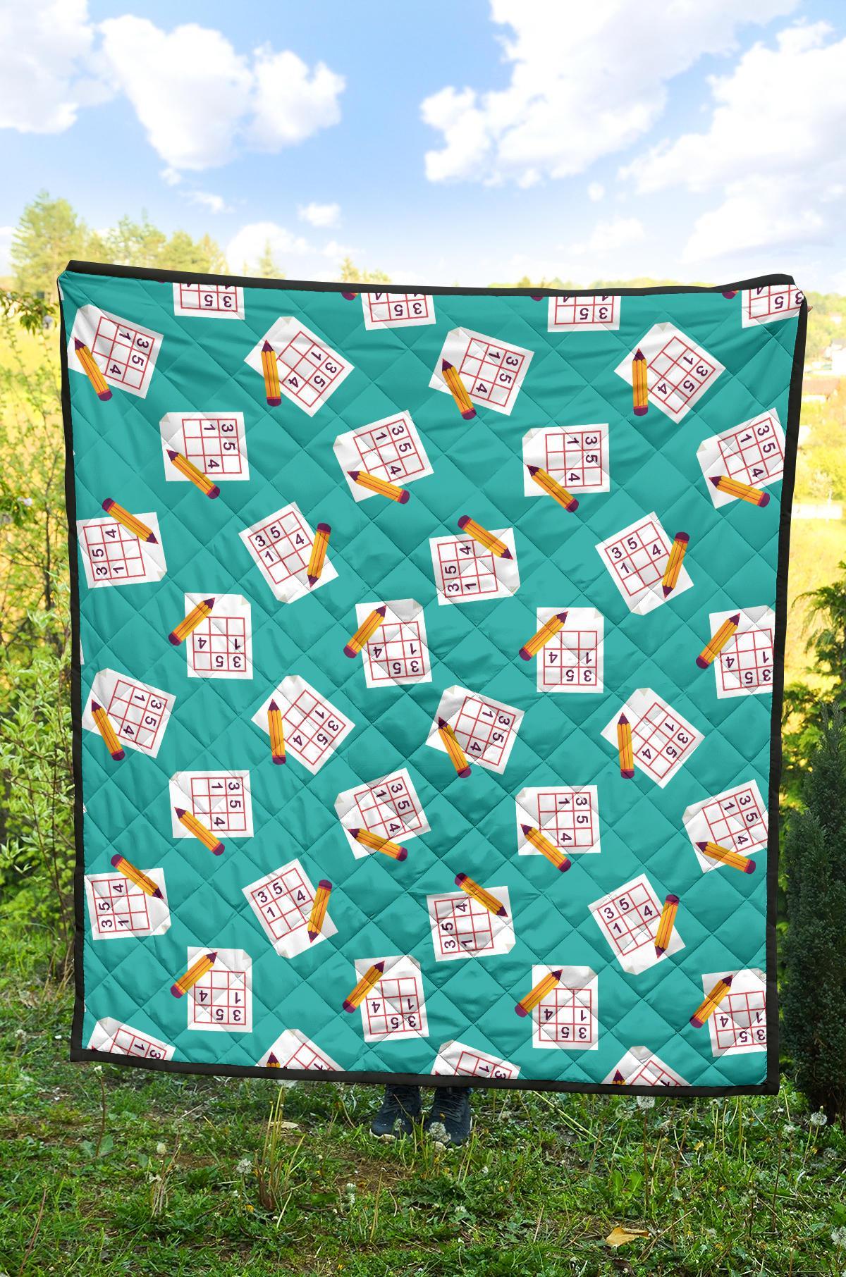 Sudoku Pattern Print Quilt-grizzshop