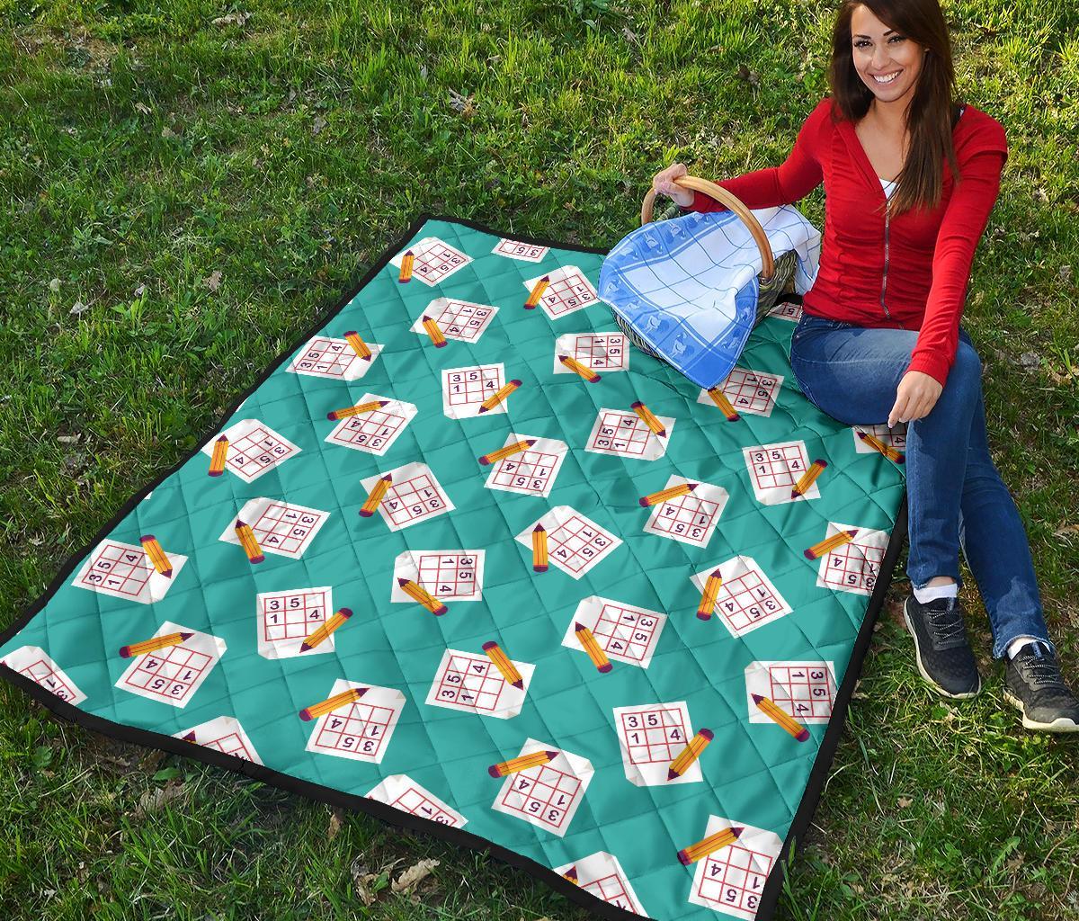 Sudoku Pattern Print Quilt-grizzshop