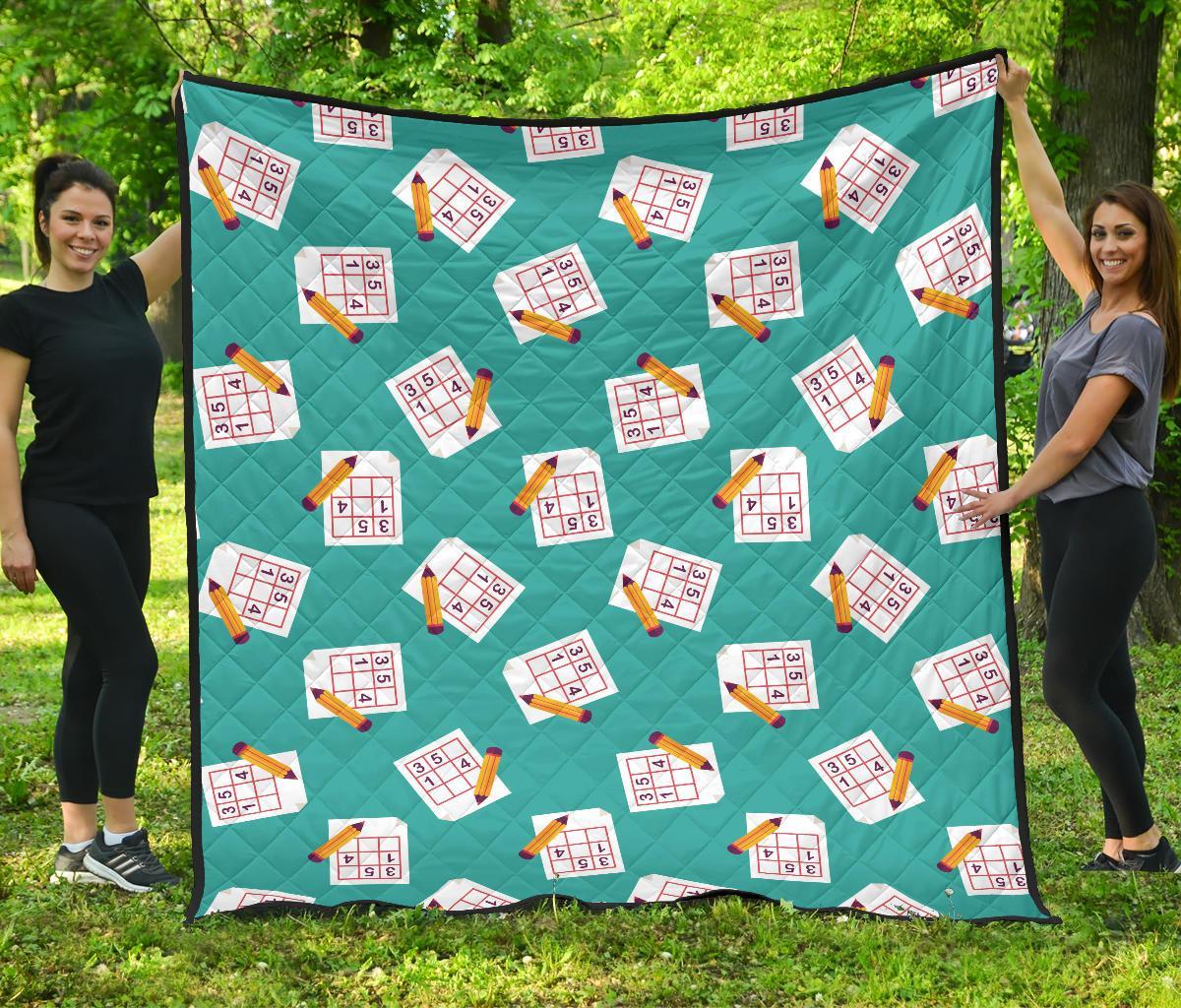 Sudoku Pattern Print Quilt-grizzshop