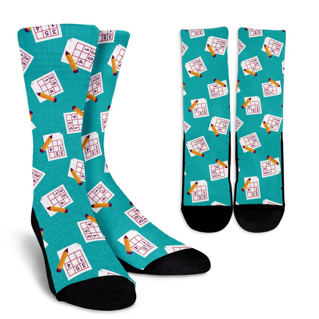 Sudoku Pattern Print Unisex Crew Socks-grizzshop