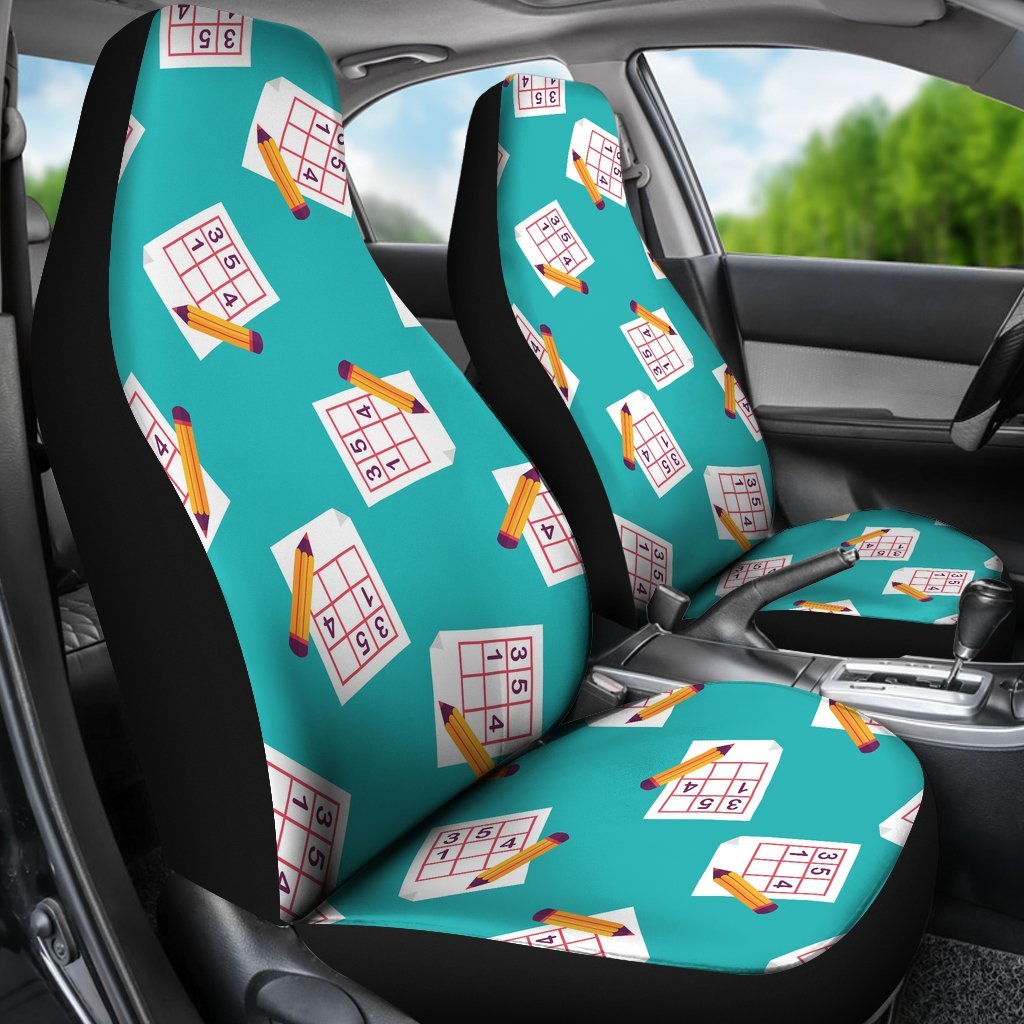 Sudoku Pattern Print Universal Fit Car Seat Covers-grizzshop